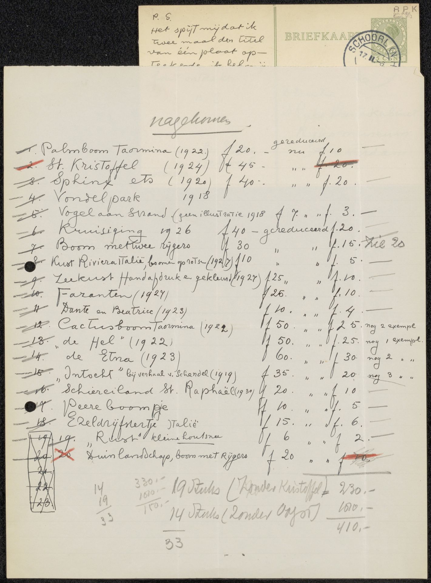 Briefkaart aan jonkheer Hendrik Teding van Berkhout (1879-1969) by Bernard Essers