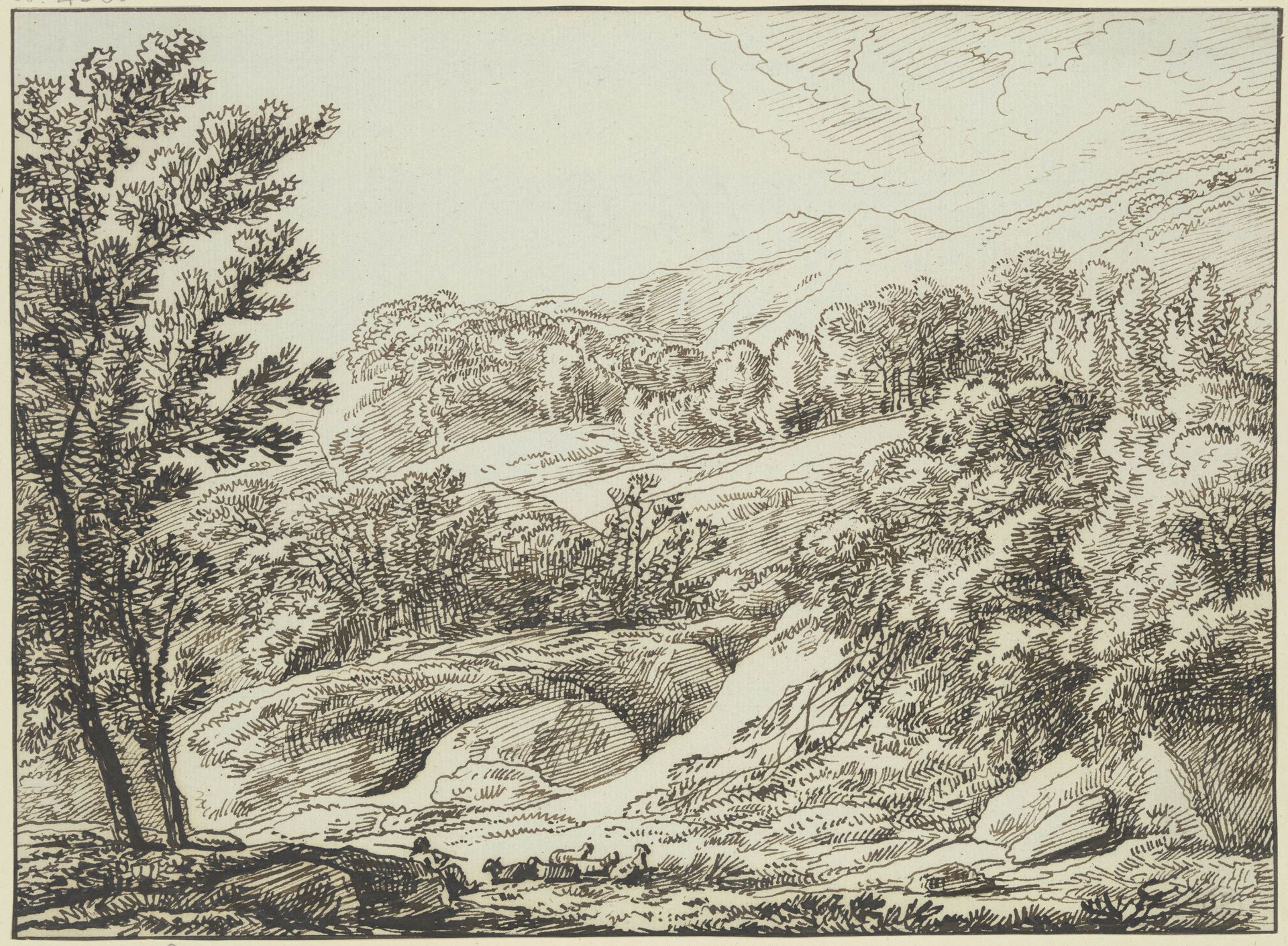 Gebirgslandschaft, im Vordergrund Hirt und Herde by Franz Kobell