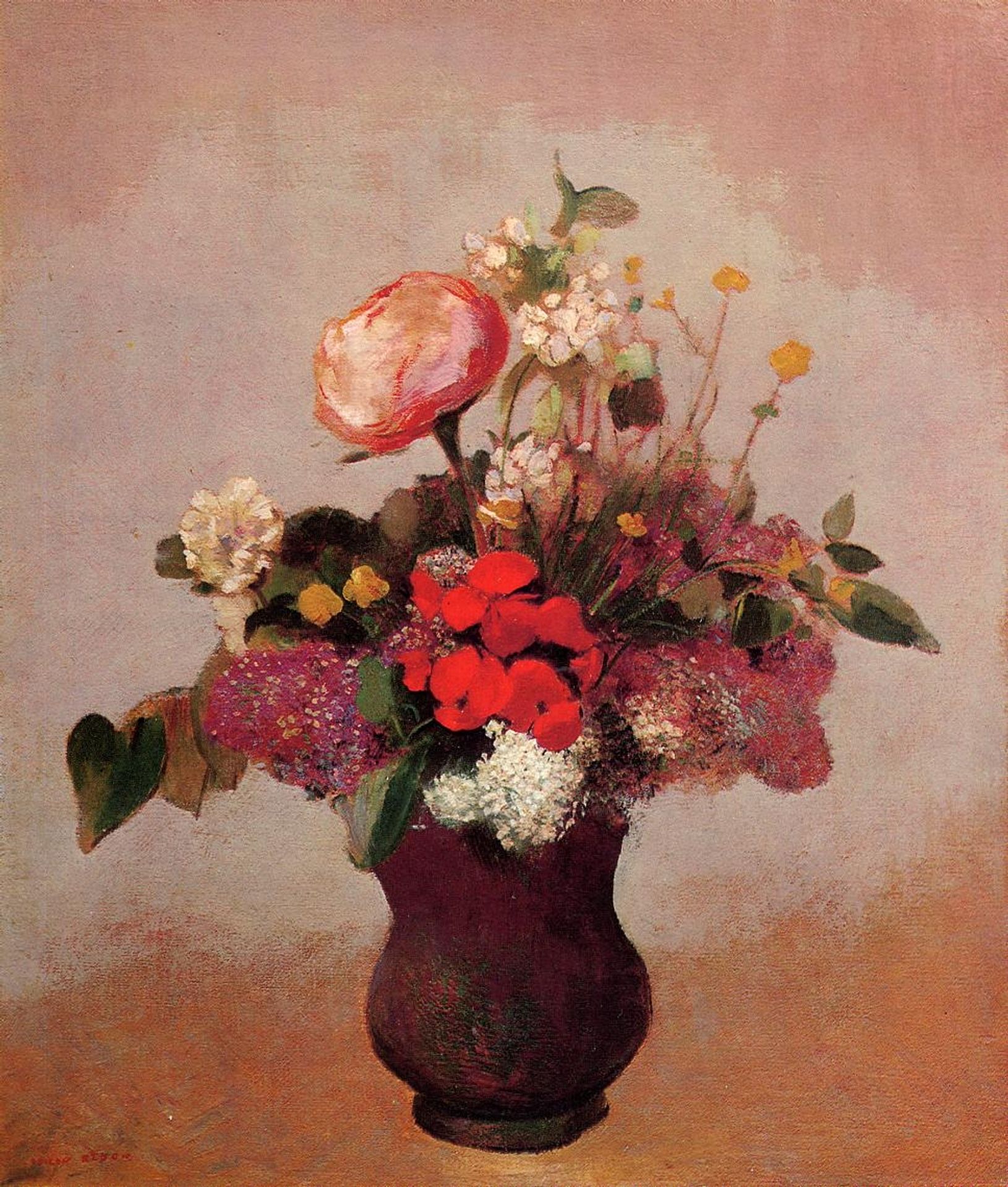 Flowers in aa Brown Vase by Odilon Redon