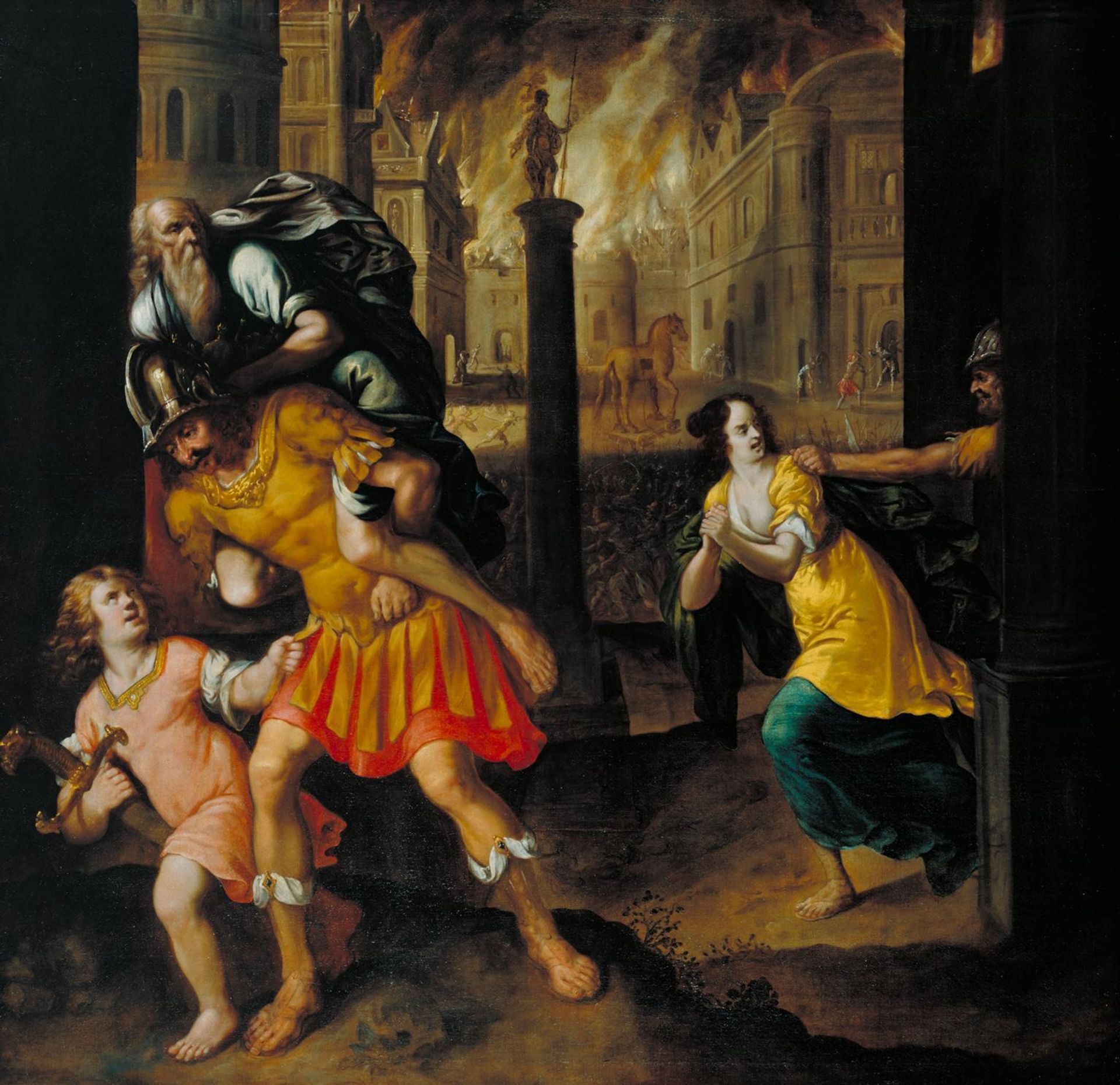 Aeneas and his Family Fleeing Burning Troy by  Henry Gibbs