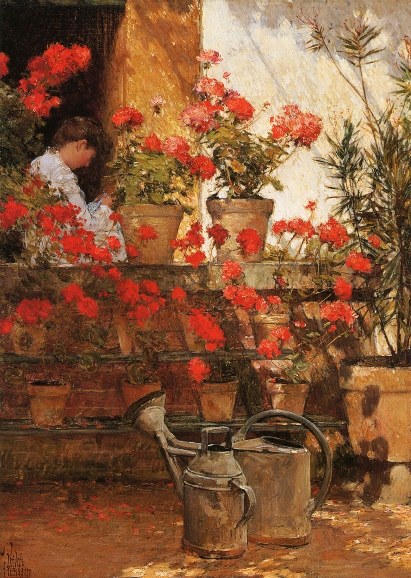 Geraniums by Childe Hassam
