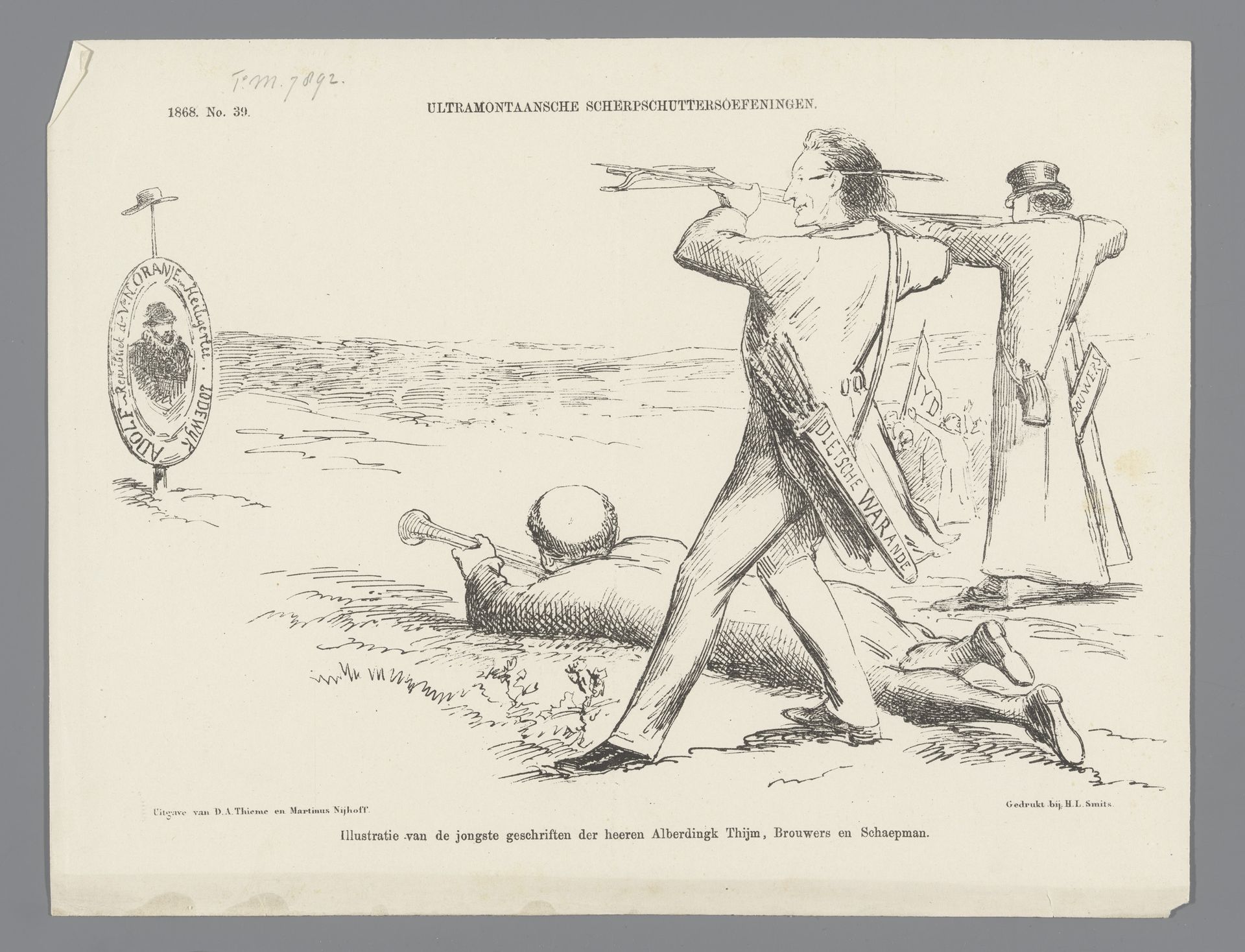 Spotprent op de ultramontaanse protesten tegen de viering van Heiligerlee, 1868 by Johan Michaël Schmidt Crans