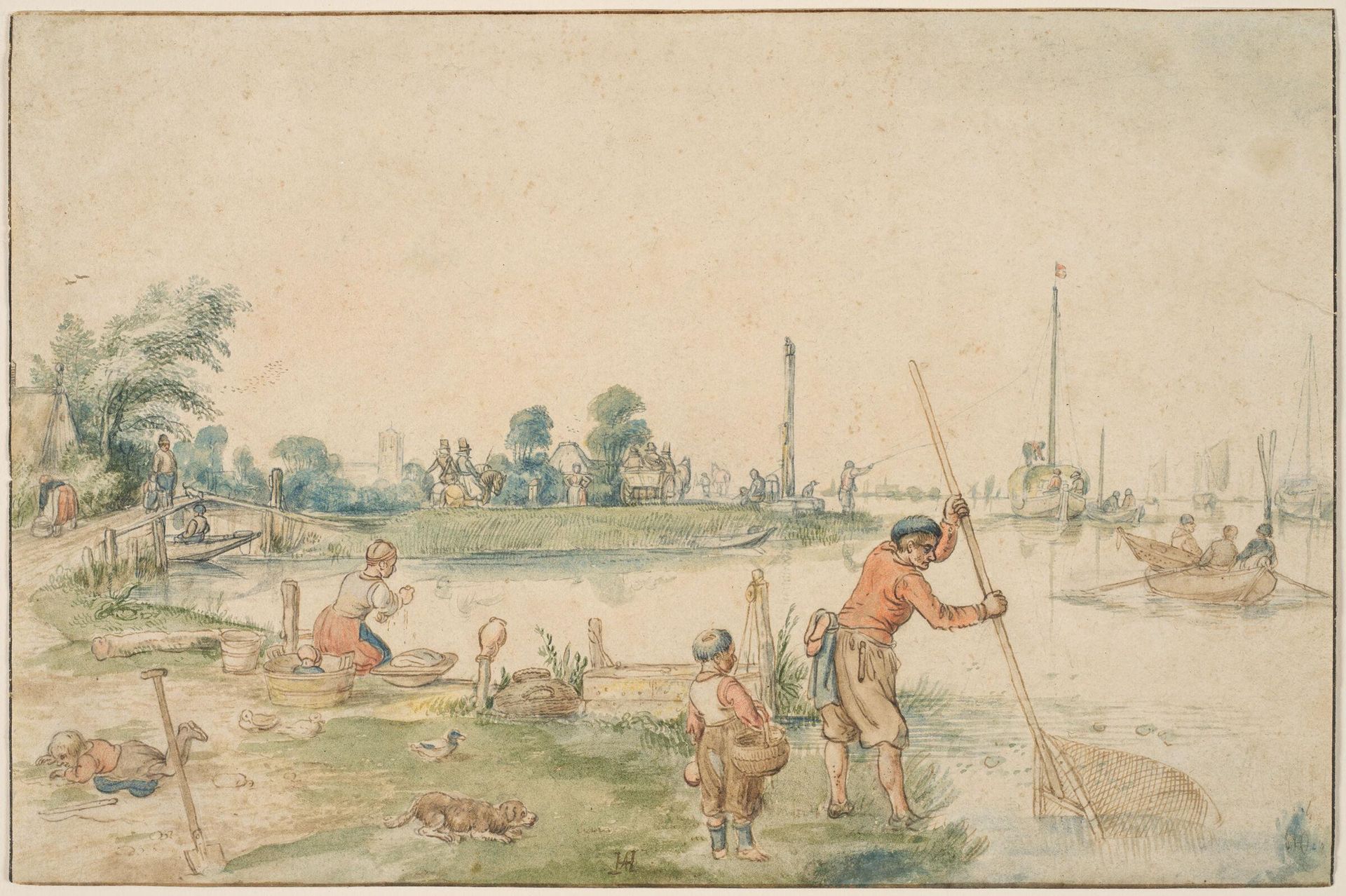 Landscape (near Ouderkerk?) with a Fisherman by Hendrick Avercamp