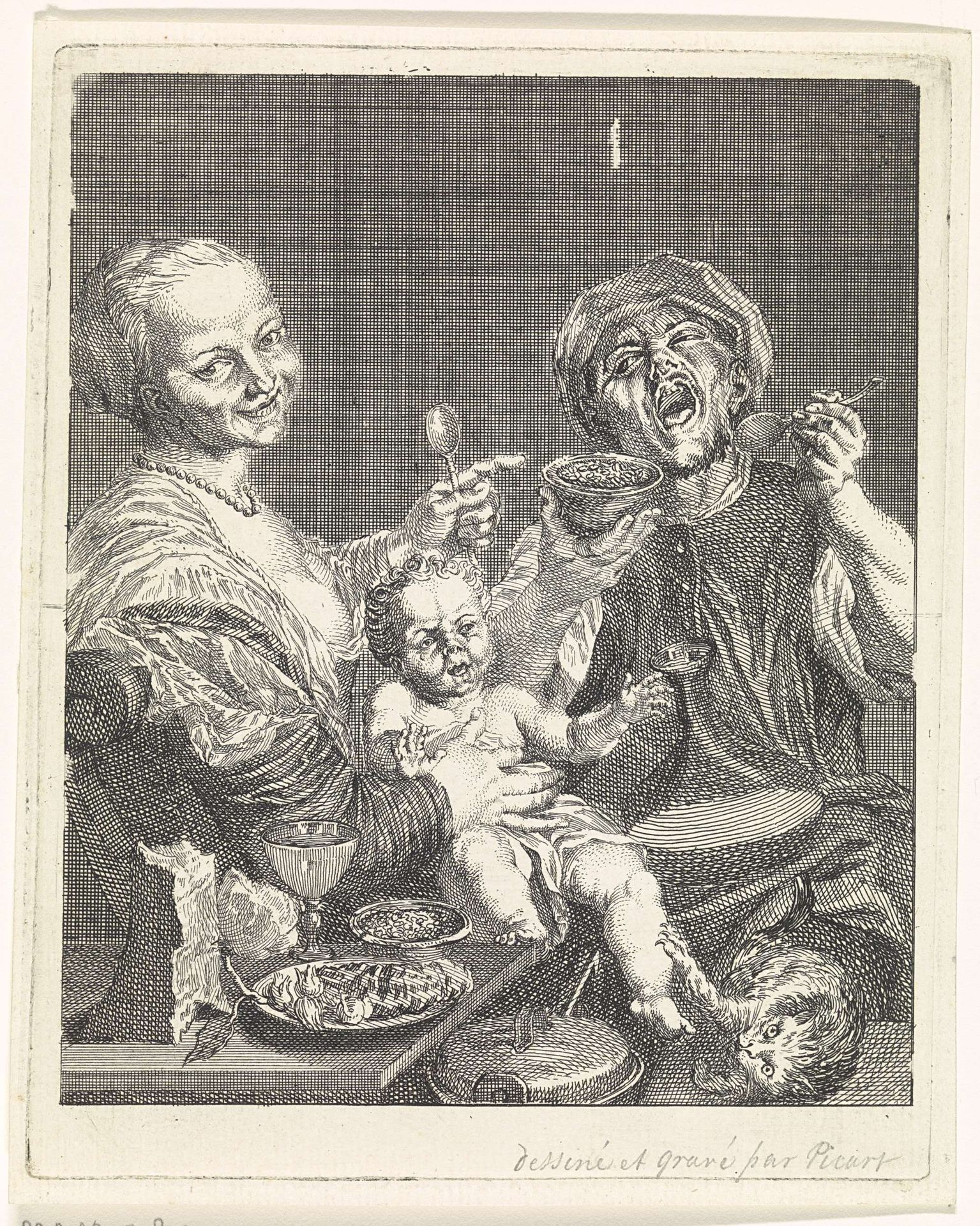 Gezin aan de maaltijd by Bernard Picart