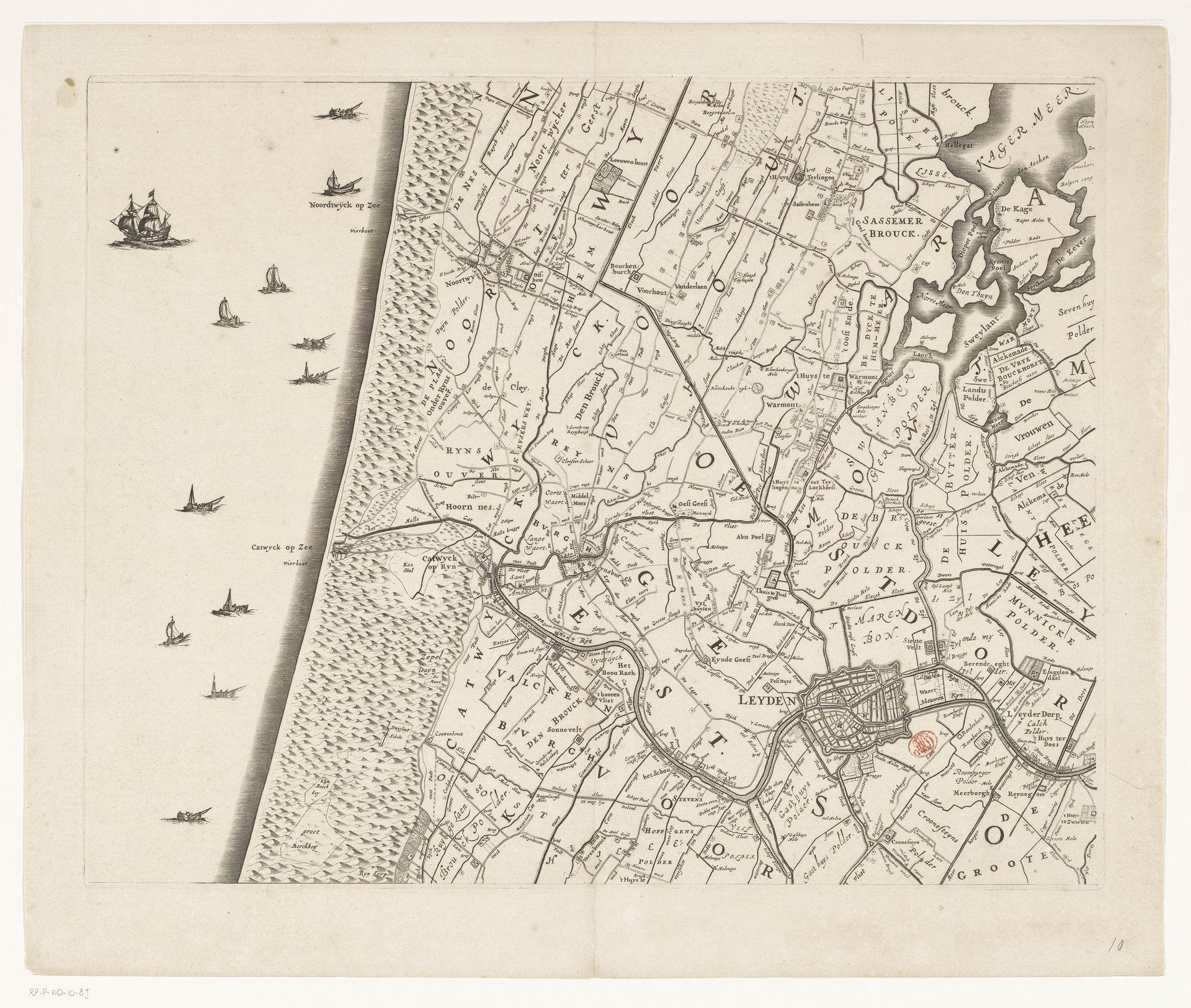 Kaart van het Hoogheemraadschap van Rijnland (tiende deel) by Cornelis (I) Danckerts