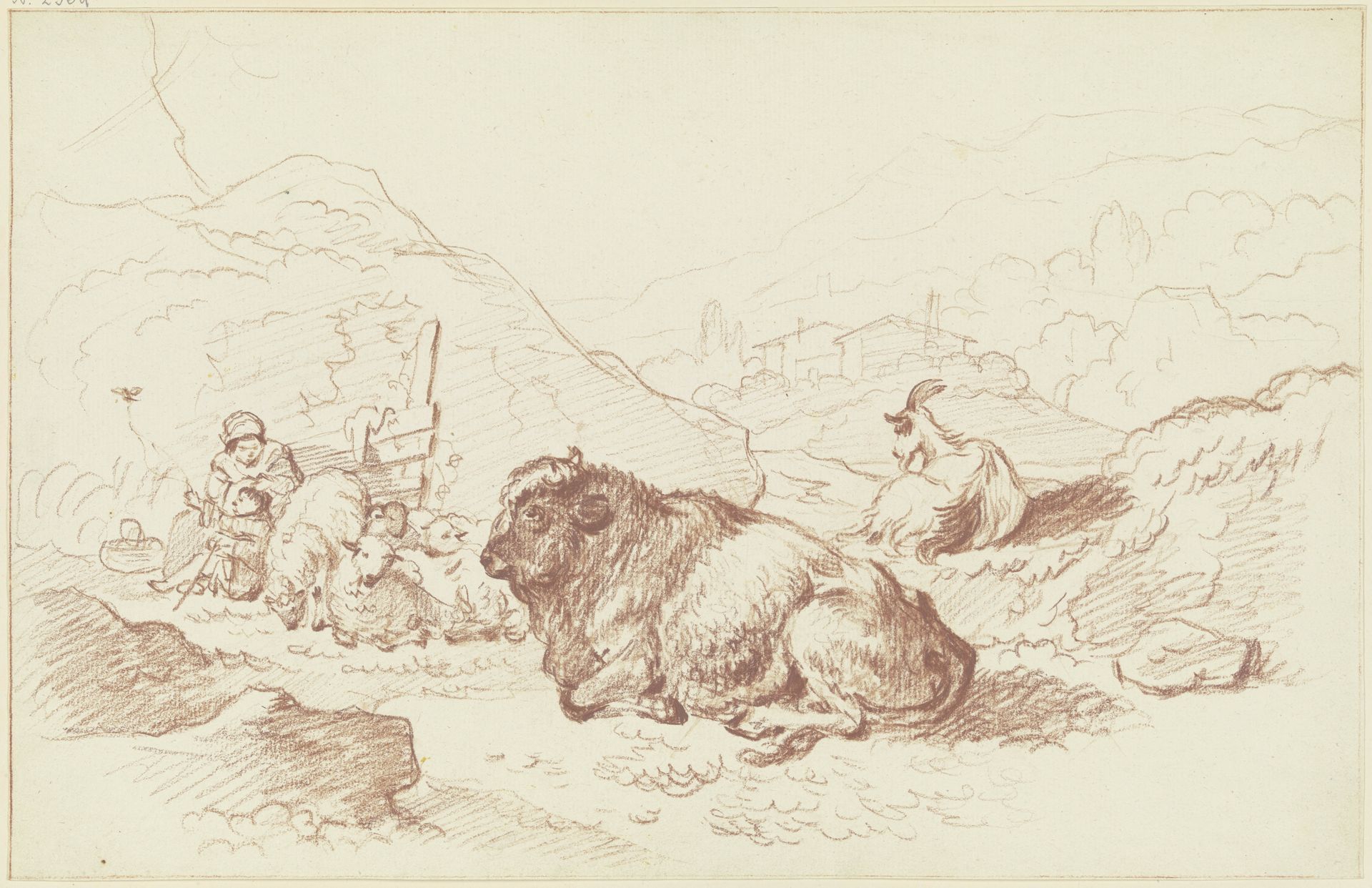 Hirtin mit Kind bei einem liegenden Ochsen by Friedrich Wilhelm Hirt