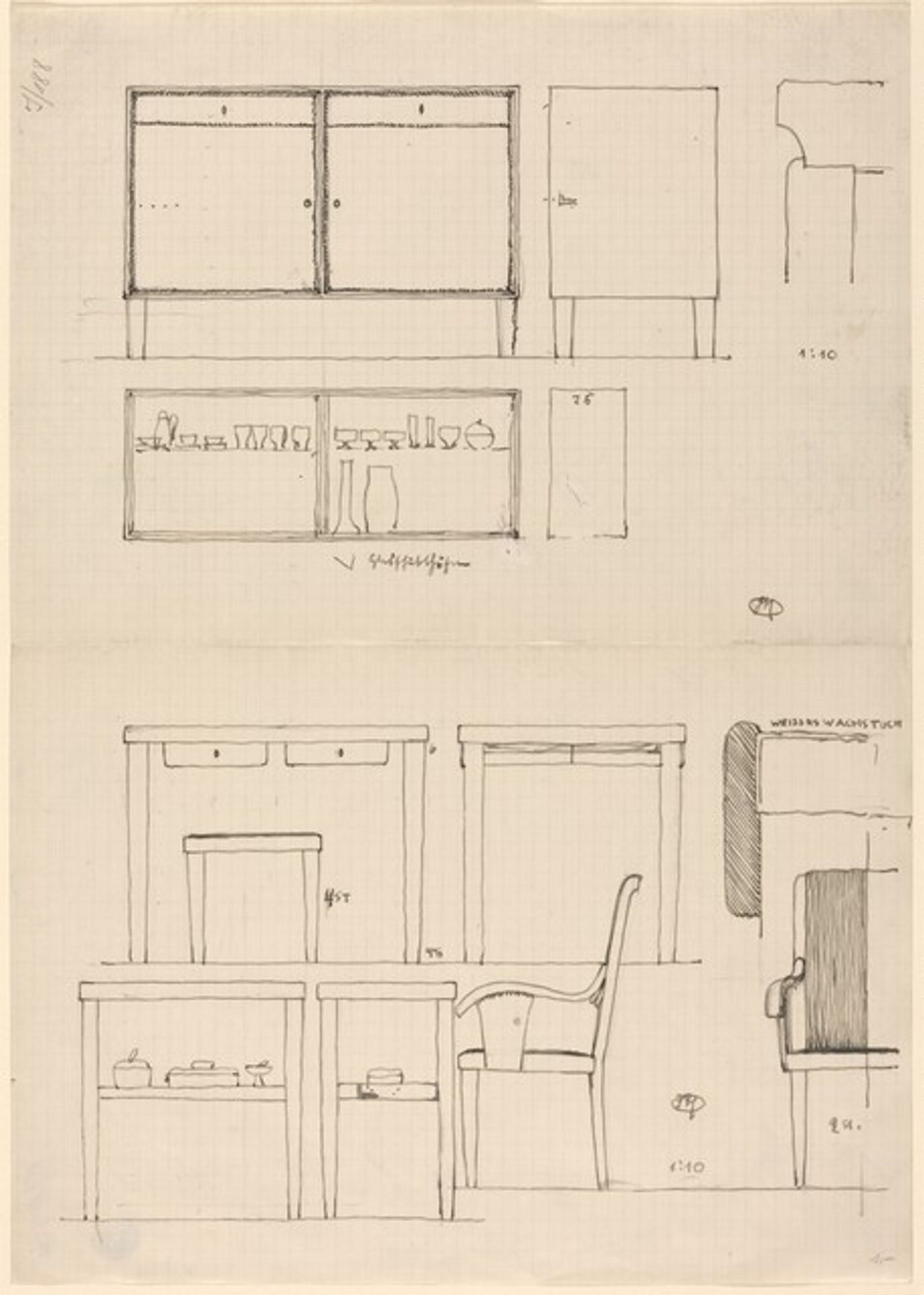 Folded Sheet with Designs for Furniture by Josef Hoffmann