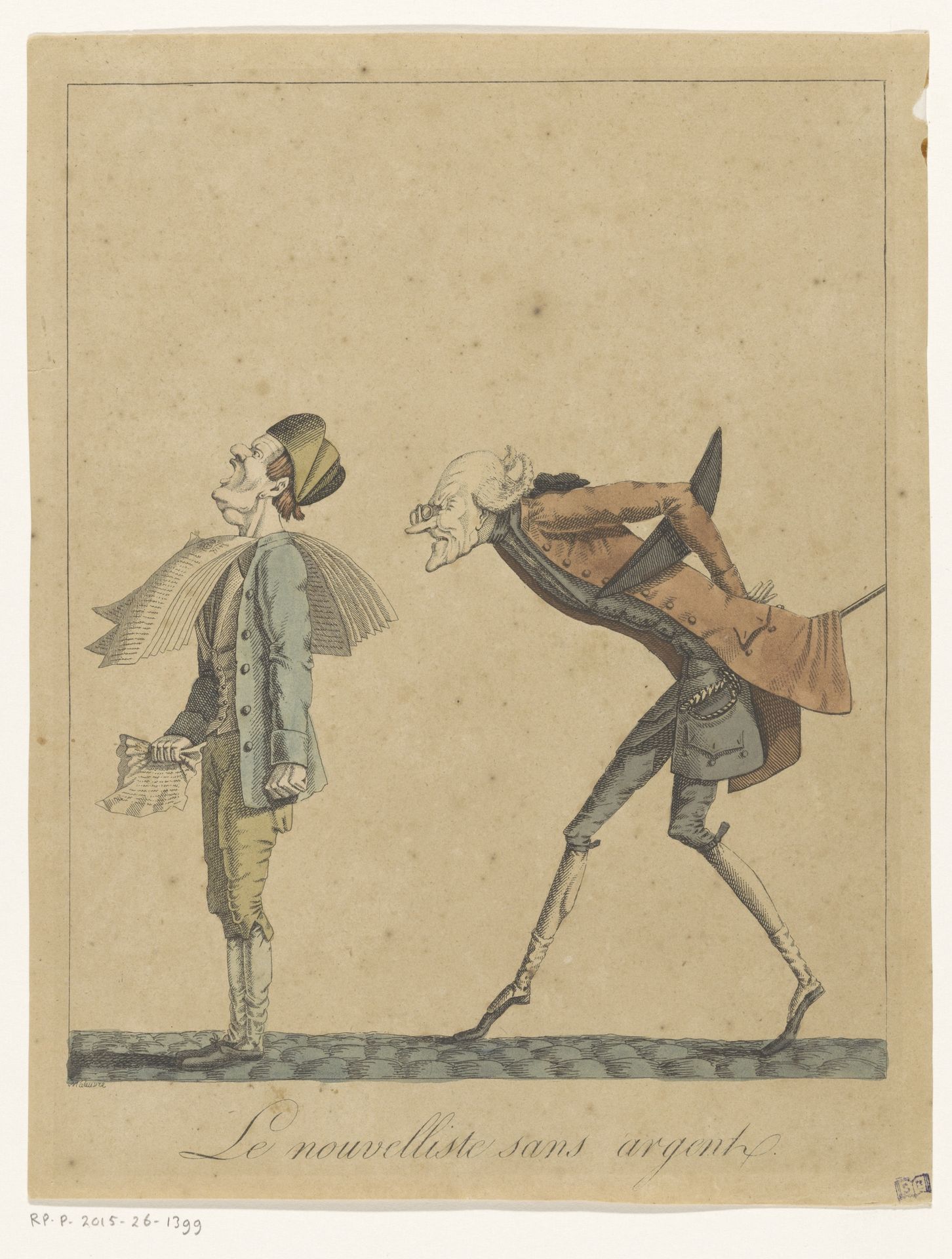 Man probeert de krant te lezen van de rug van een krantenjongen by Pierre Maleuvre