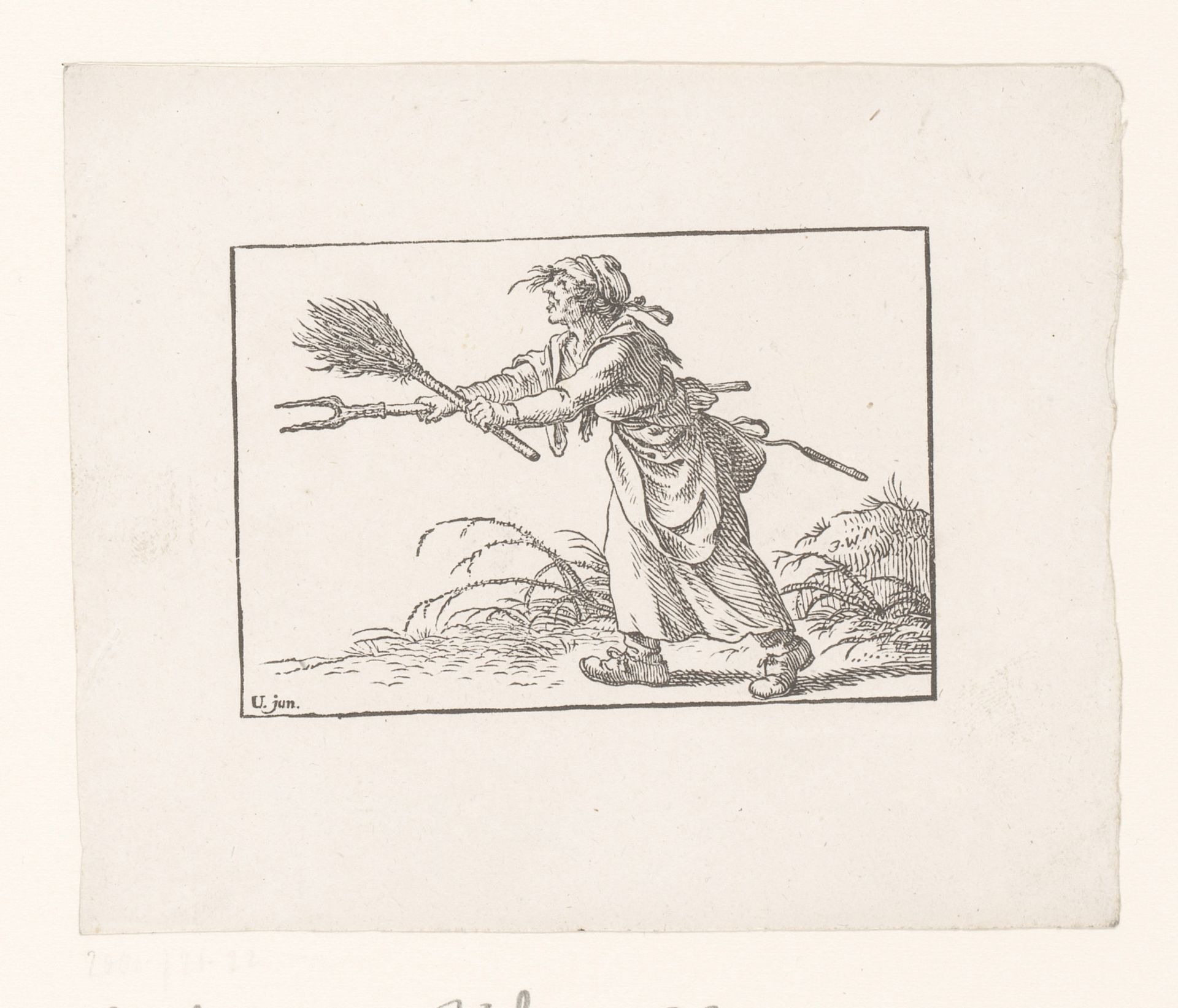 Boerenvrouw met bezem en gaffel by Johann Friedrich Gottlieb Unger