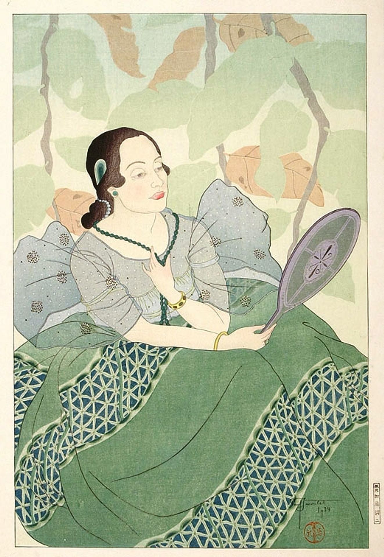 Portrait of a Chamorro Woman - Green by Paul Jacoulet