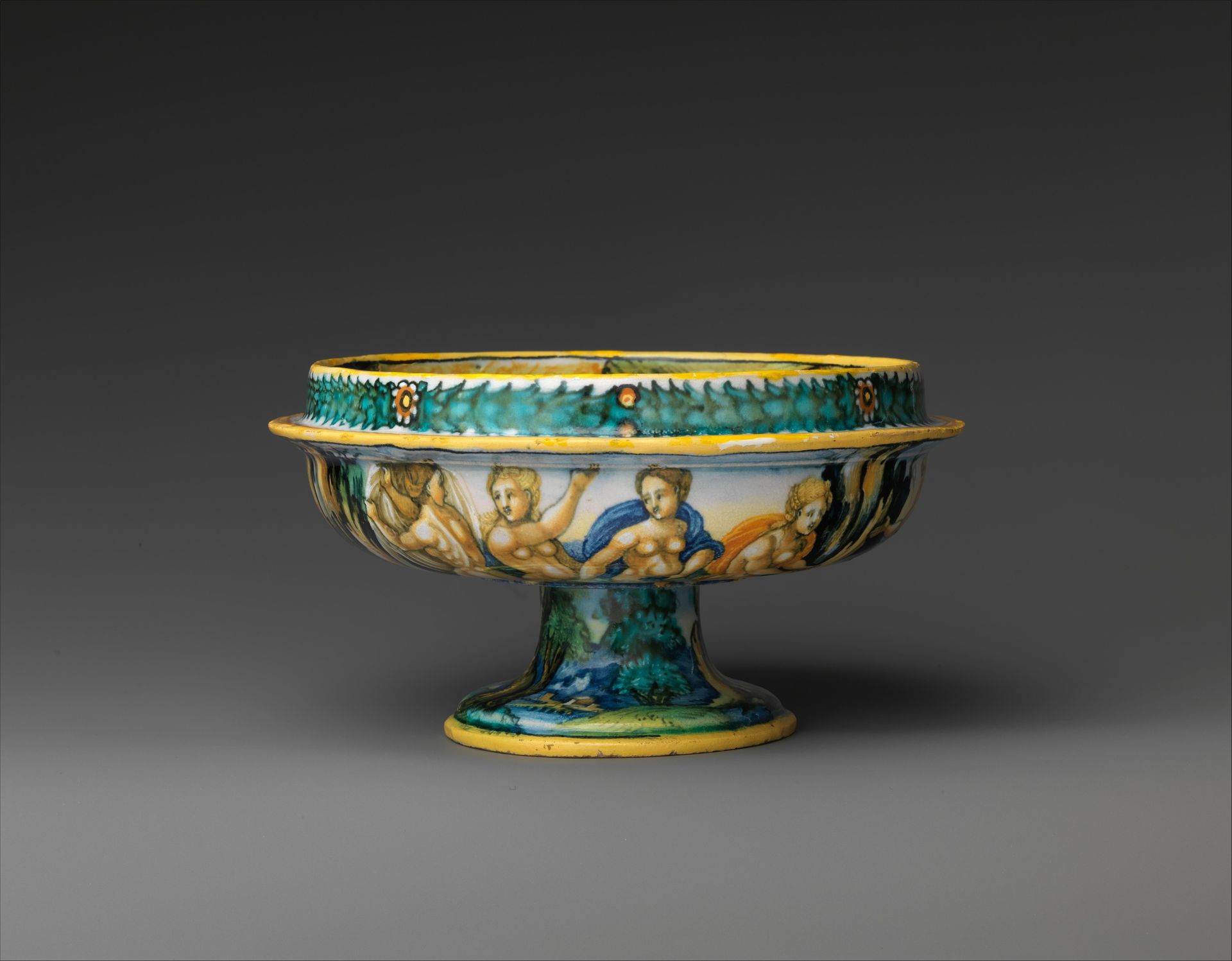 Bowl from a birth set with birth scene and Diana and Actaeon by Anonymous