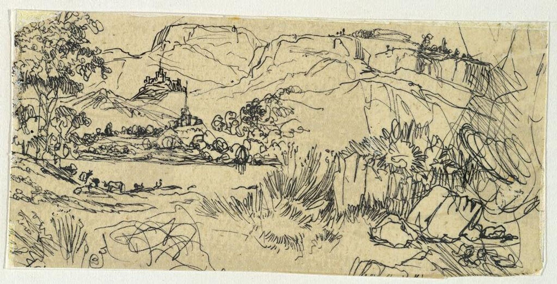 Mountainous Landscape with Cattle and a Castle by Rodolphe Bresdin