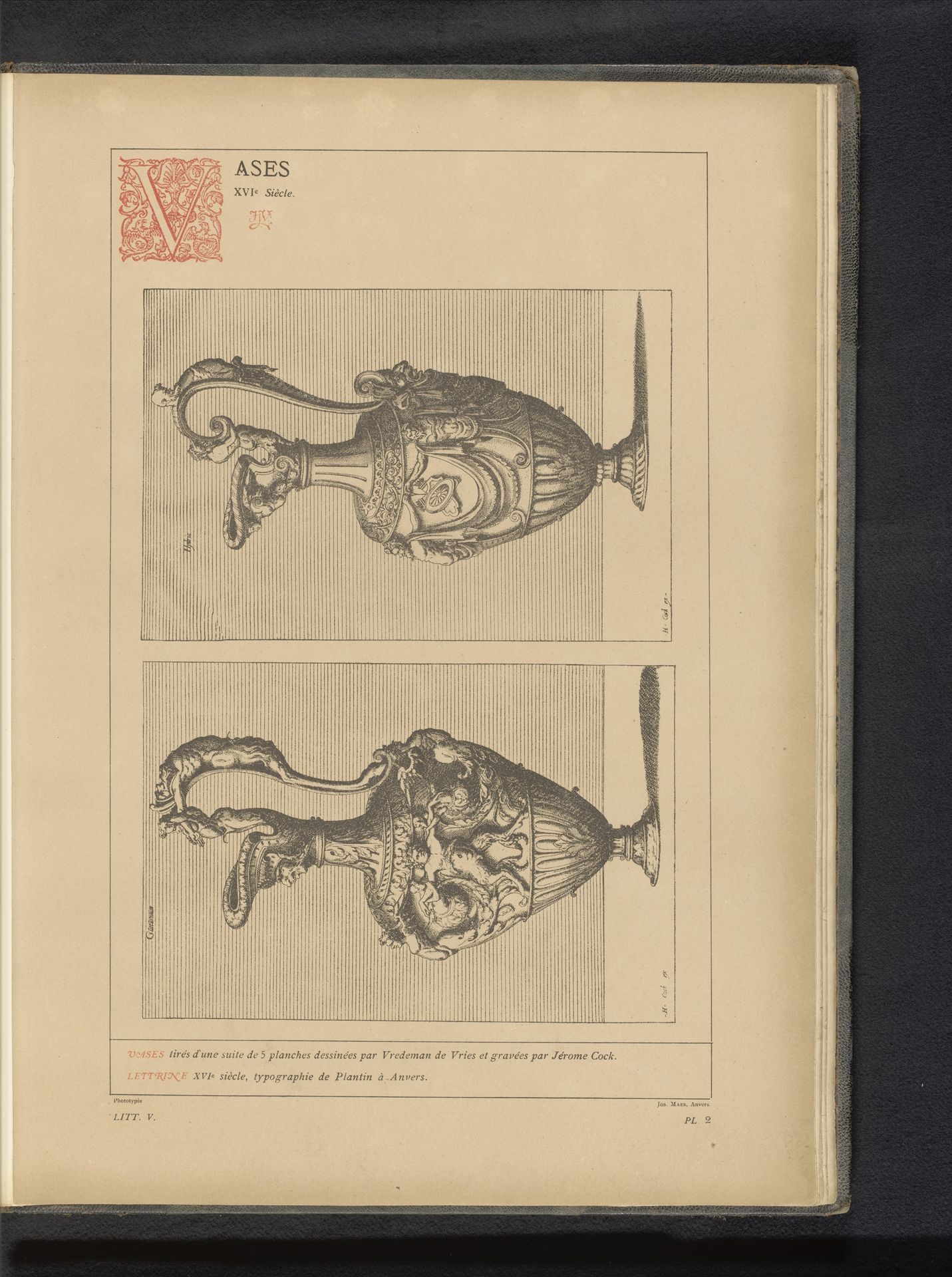 Reproductie van twee prenten van vazen door Hieronymus Cock naar Vredeman de Vries by Anonymous