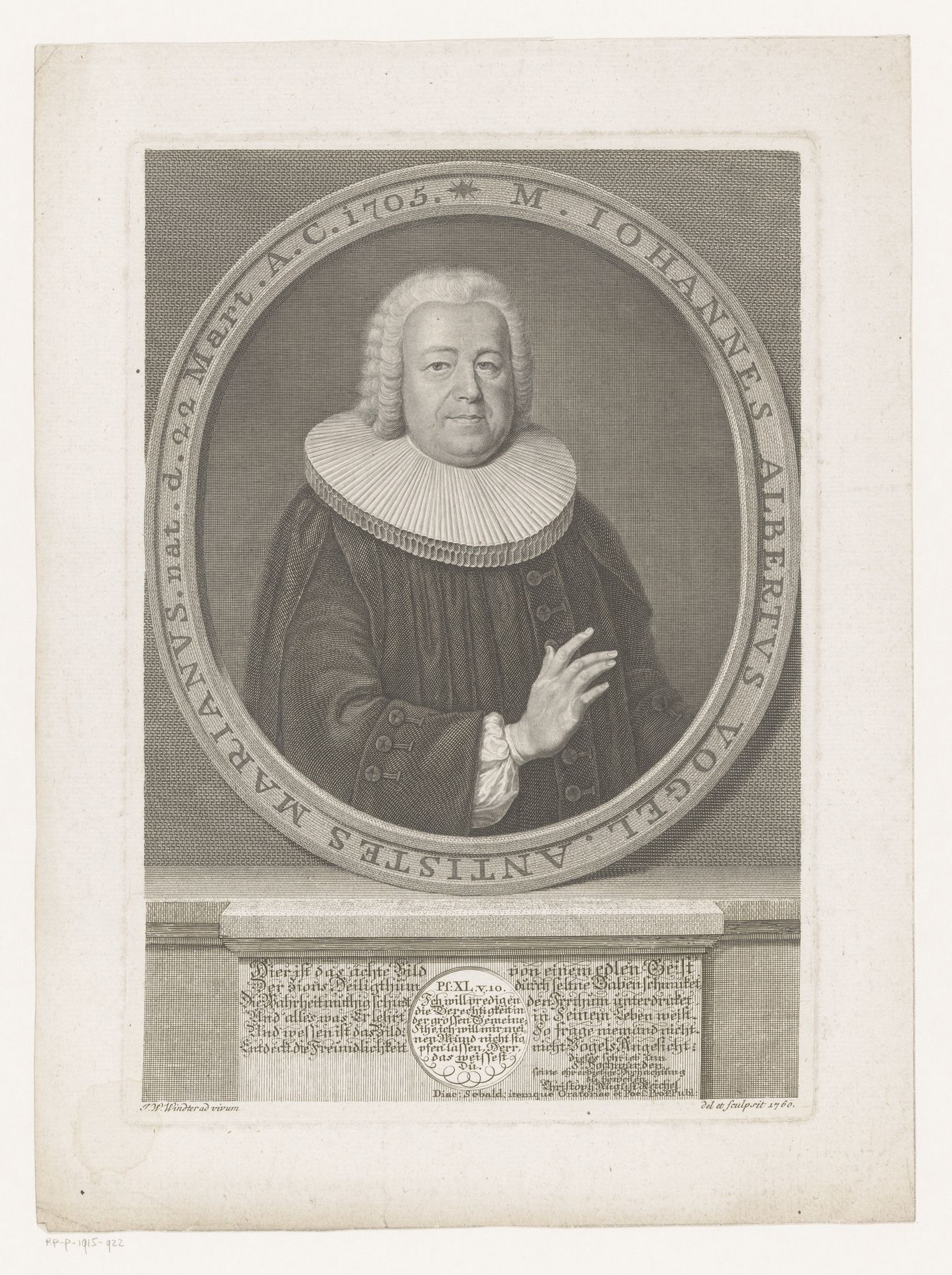 Portret van Johann Albrecht Vogel by Johann Wilhelm Windter