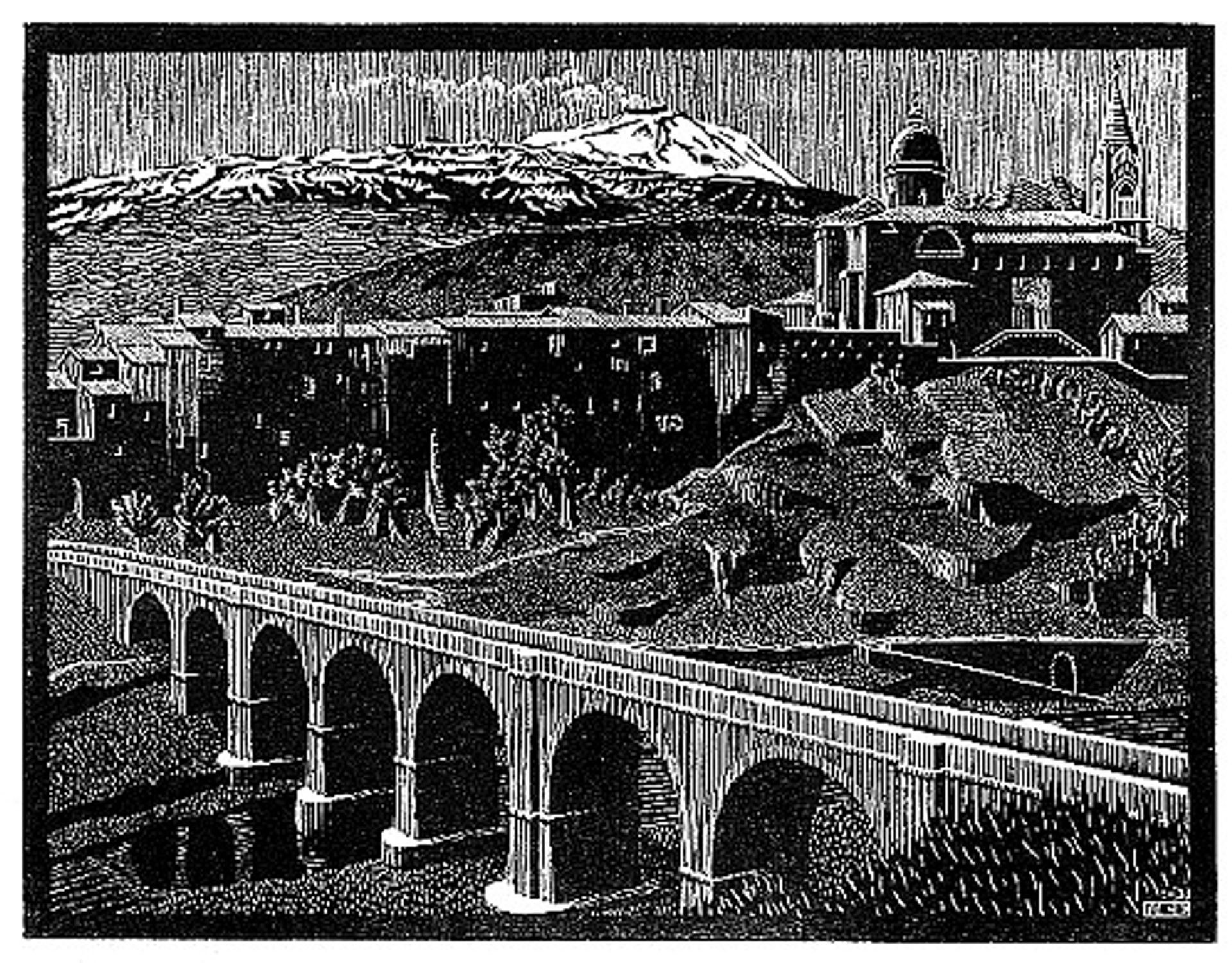 Randazzo and Mount Etna, Sicily (January 1933) by M.C. Escher
