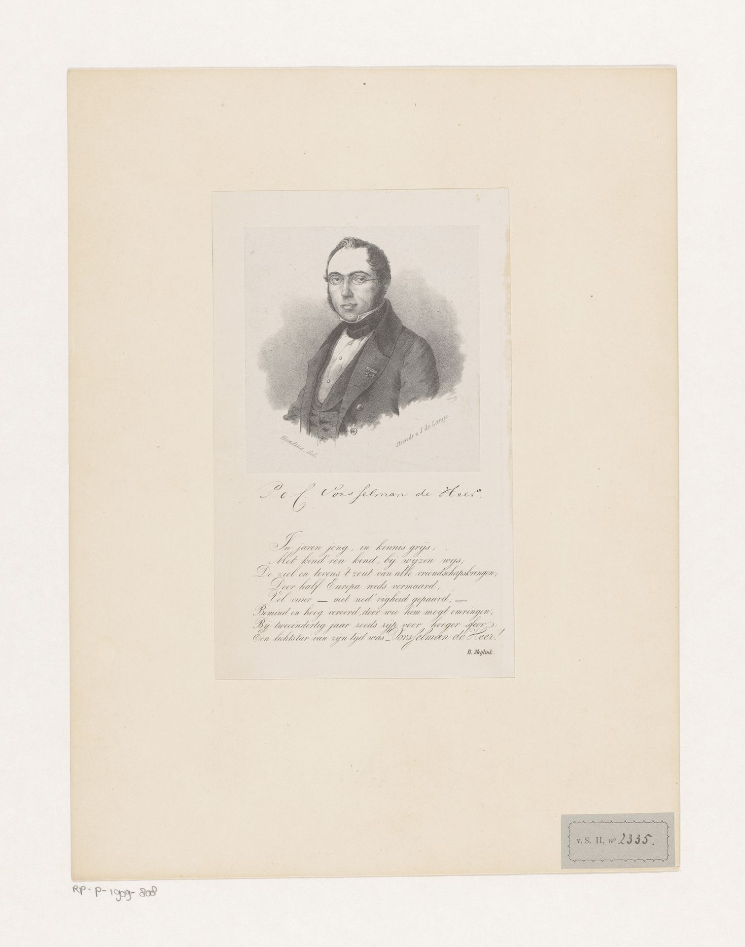 Portret van Pieter Otto Coenraad Vorsselman de Heer by J. de Lange