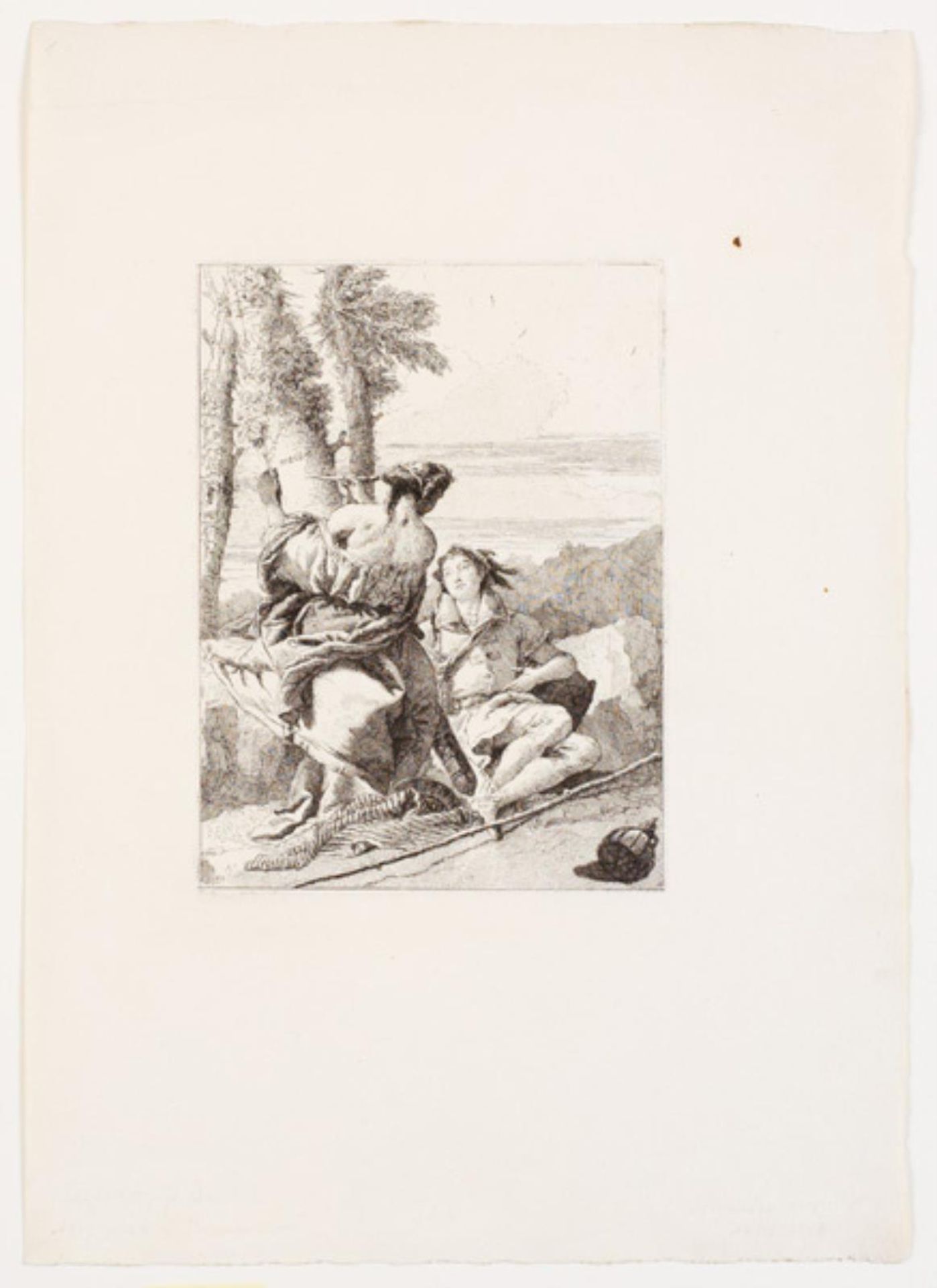 Angelica og Medoro skriver deres navne på et træ by Giovanni Domenico Tiepolo