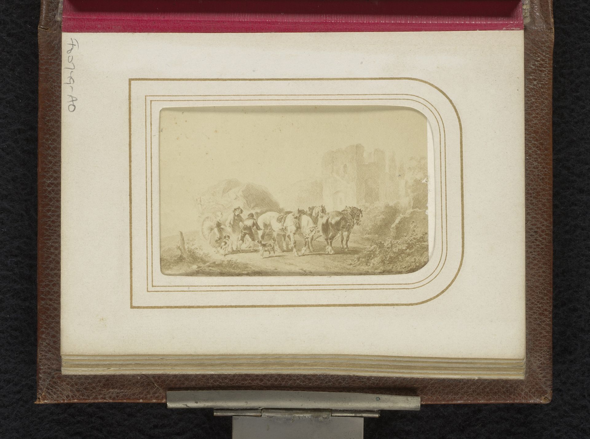 Fotoreproductie van tekening met paard en wagen bij een ruïne door Wouter Verschuur by Andries Jager