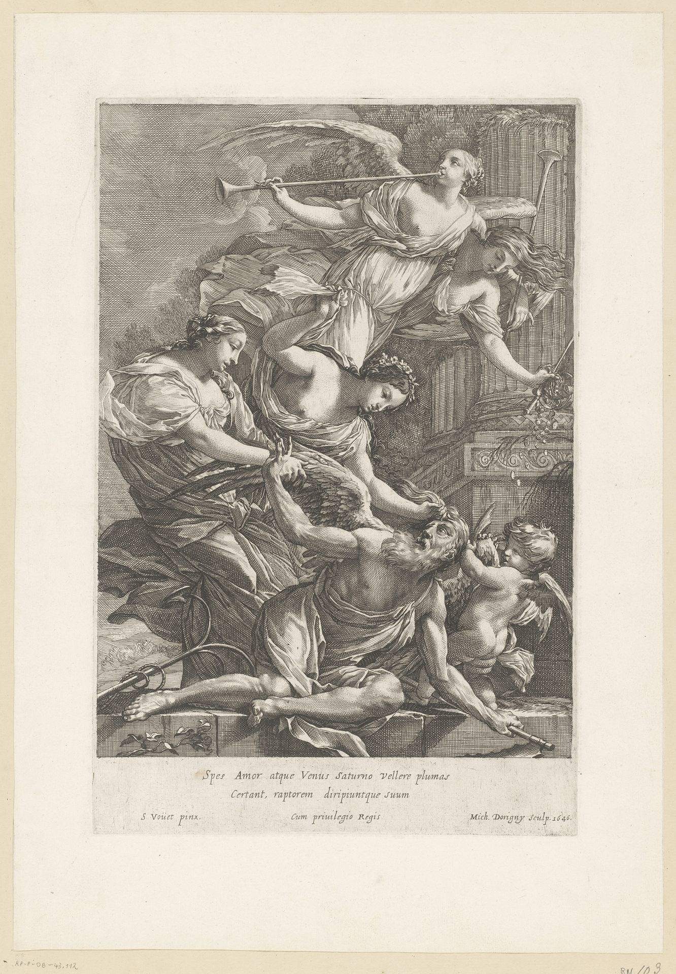Tijd overwonnen door Amor, Venus en de Hoop by Michel Dorigny