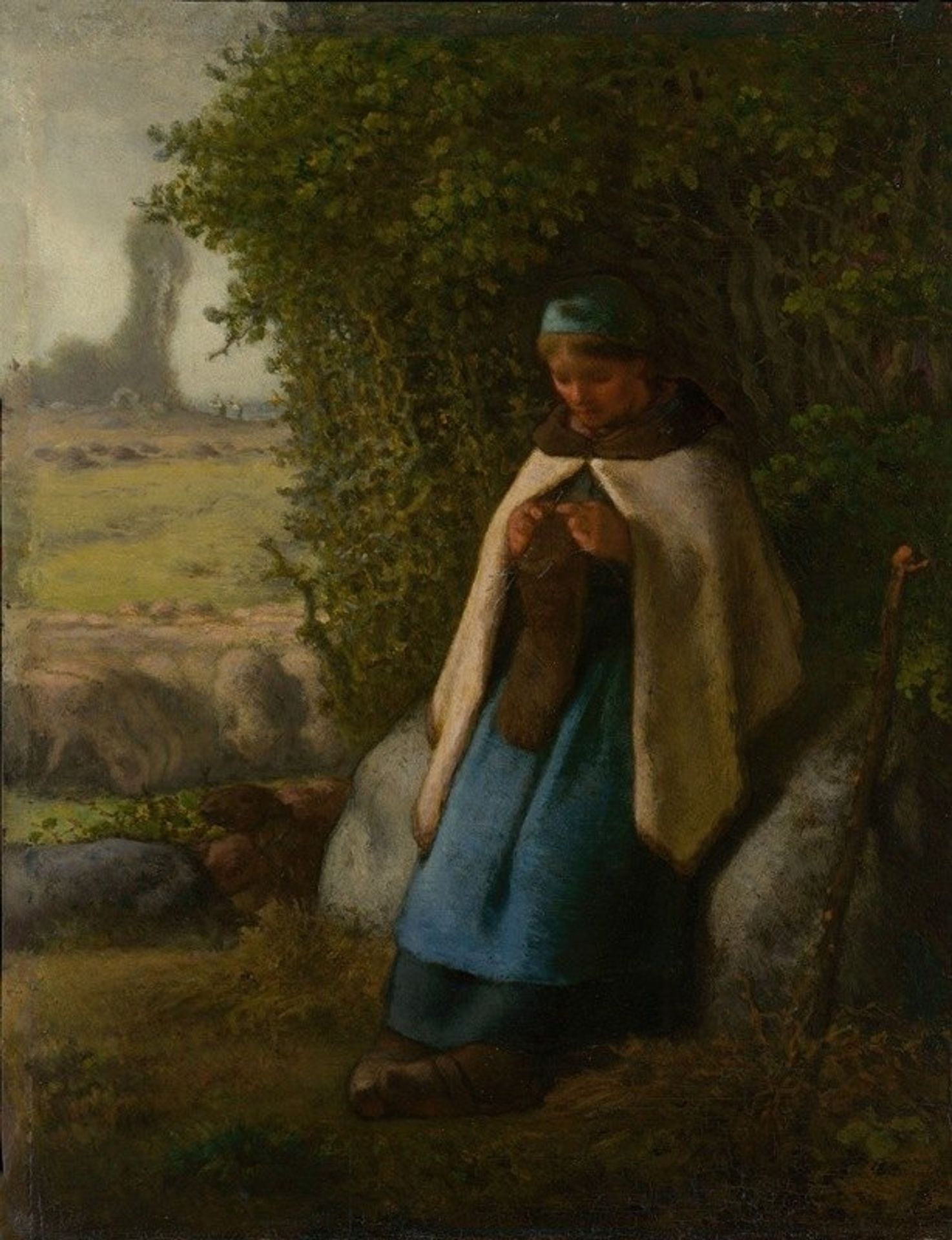 Shepherdess Seated on a Rock by Jean-François Millet