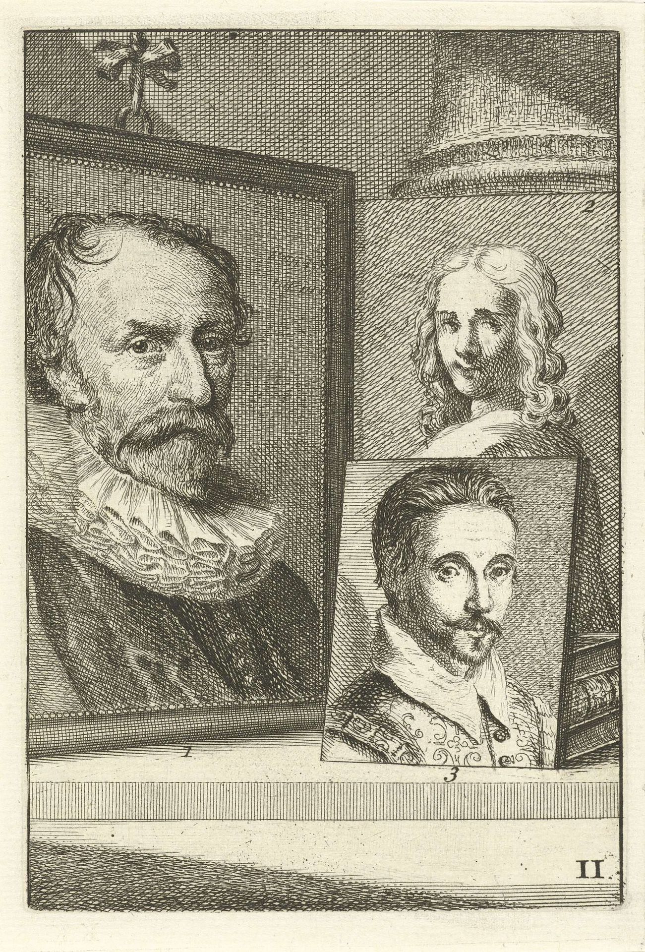 Portretten van Michiel Jansz. van Mierevelt, een niet geïdentificeerd persoon en Willem Jacobsz. Delff by Jan l' Admiral