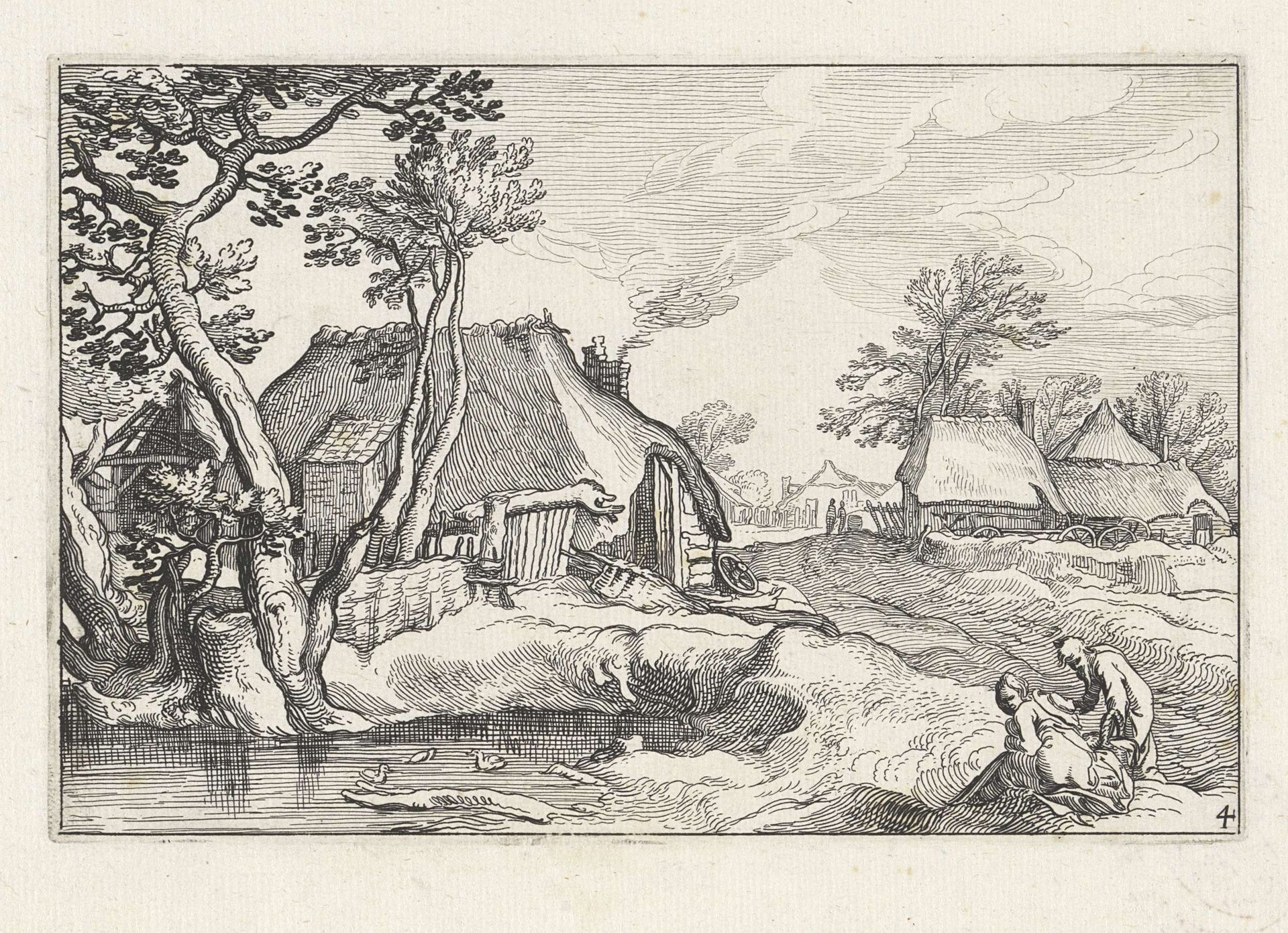 Groep boerderijen in een landschap by Claes Jansz. Visscher