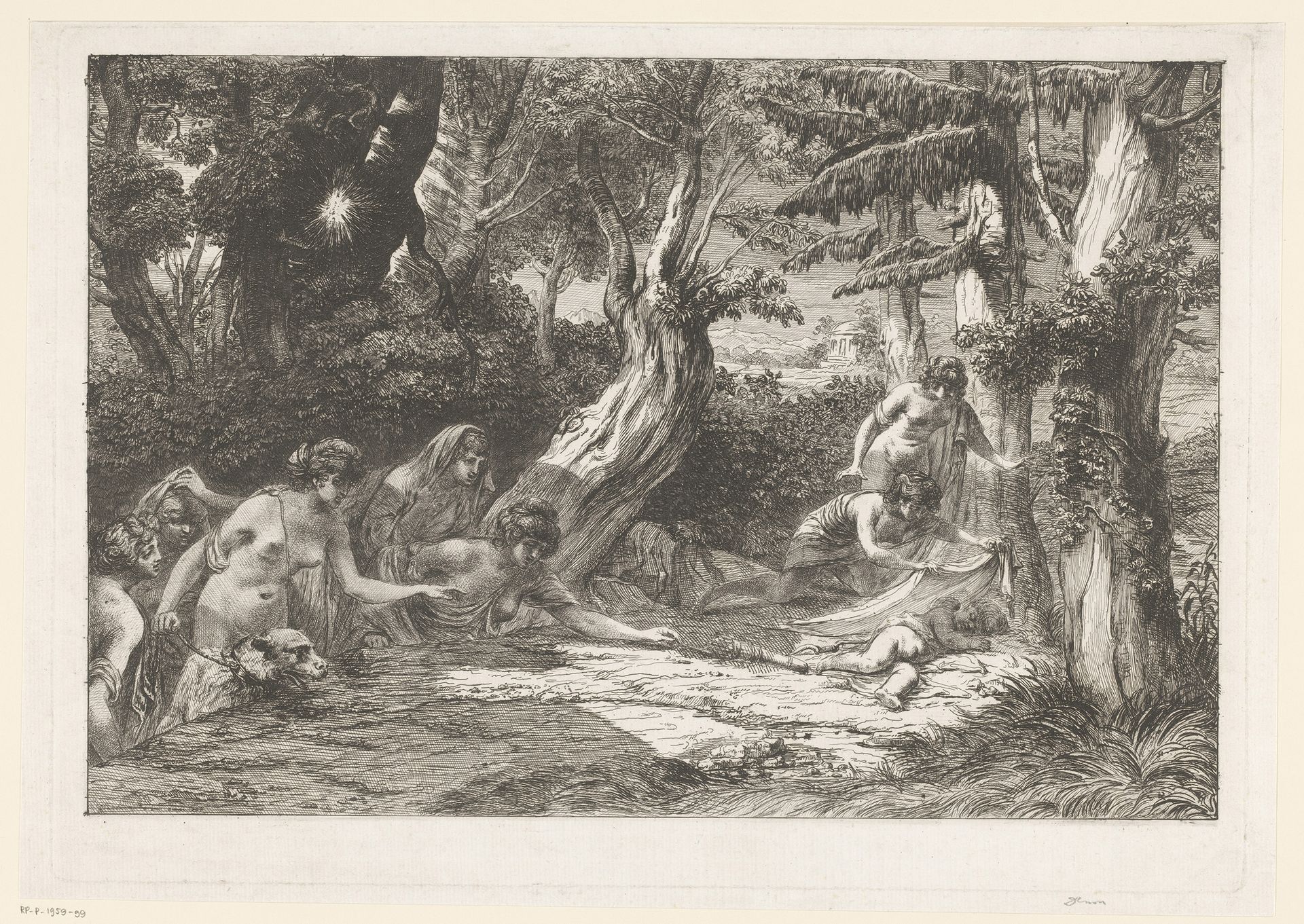 Diana en haar nimfen vinden de slapende Cupido in het bos by baron Dominique Vivant Denon