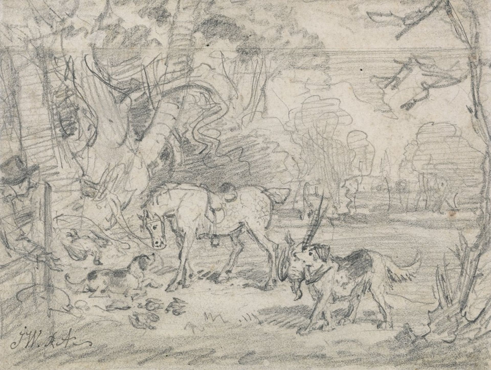 Lord Southampton’s Shooting Pony, with ‘Sailor’, His Retriever, and ‘Rover’, His Spaniel by James Ward