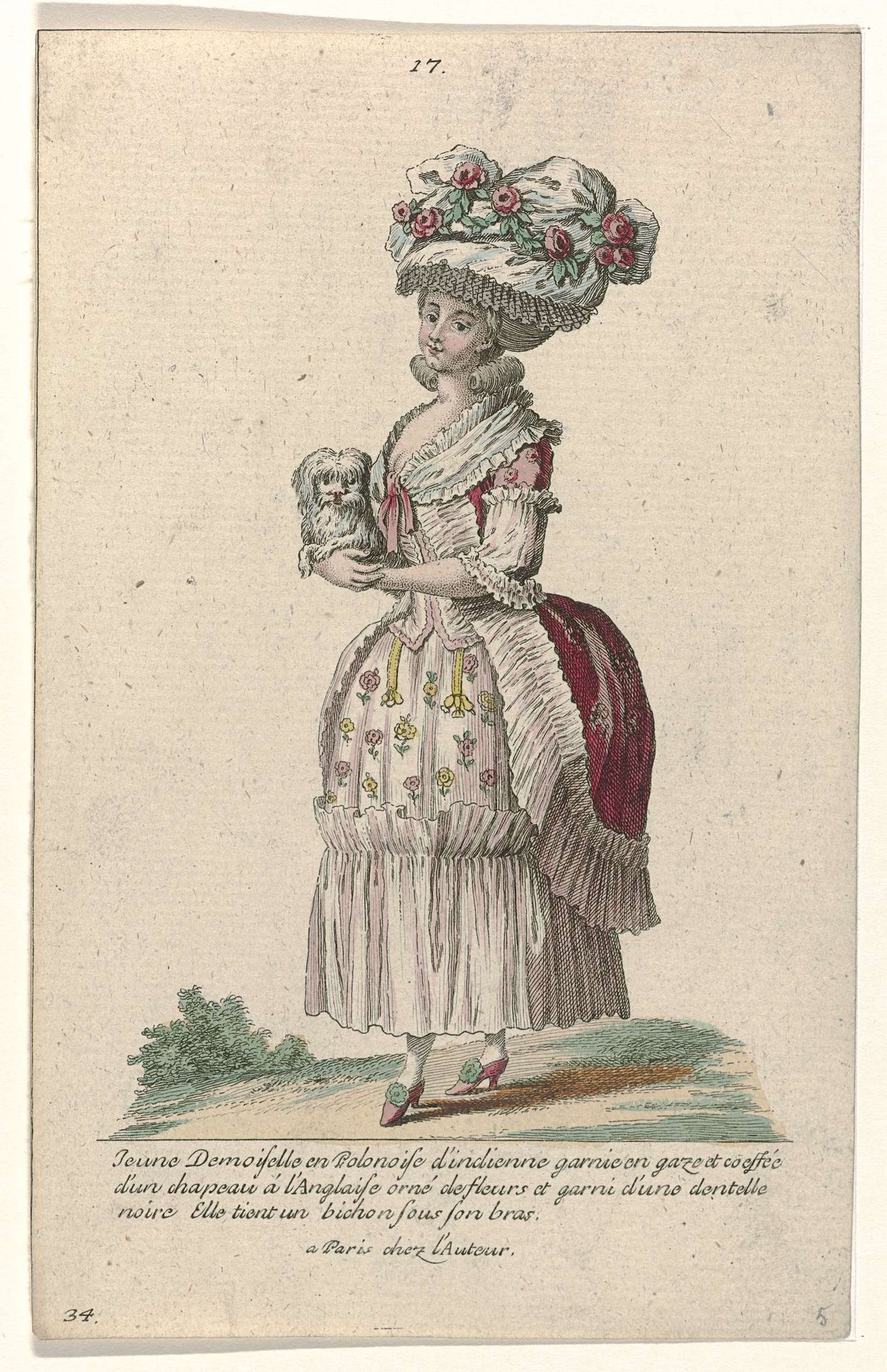 Gallerie des Modes et Costumes Français, 1785, nr. 17, nr. 34, Kopie naar Q 95 : Jeune Demoiselle en Polonoise d'indienn (...) by Pierre Gleich