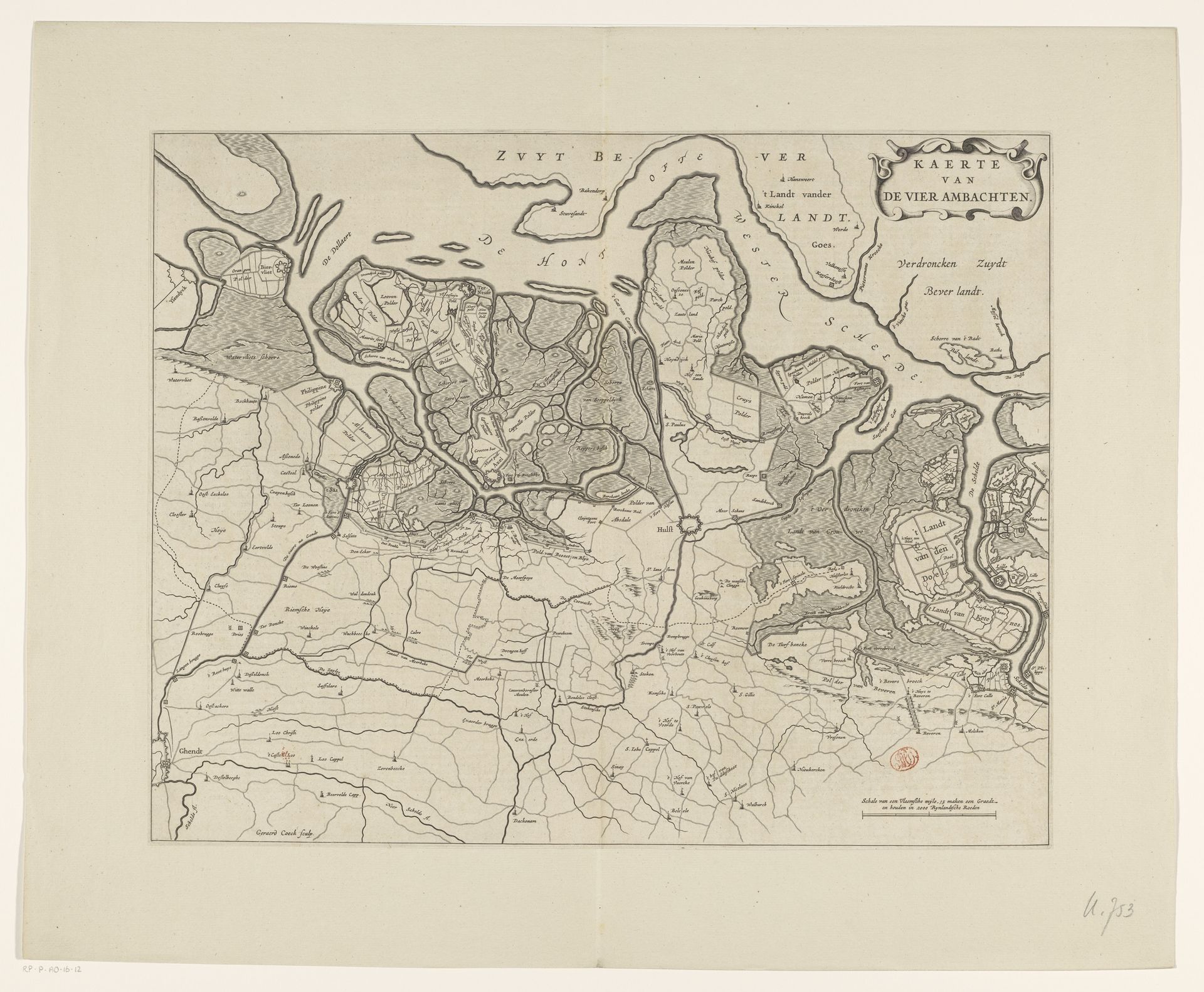 Kaart van de Vier Ambachten by Gerard Coeck