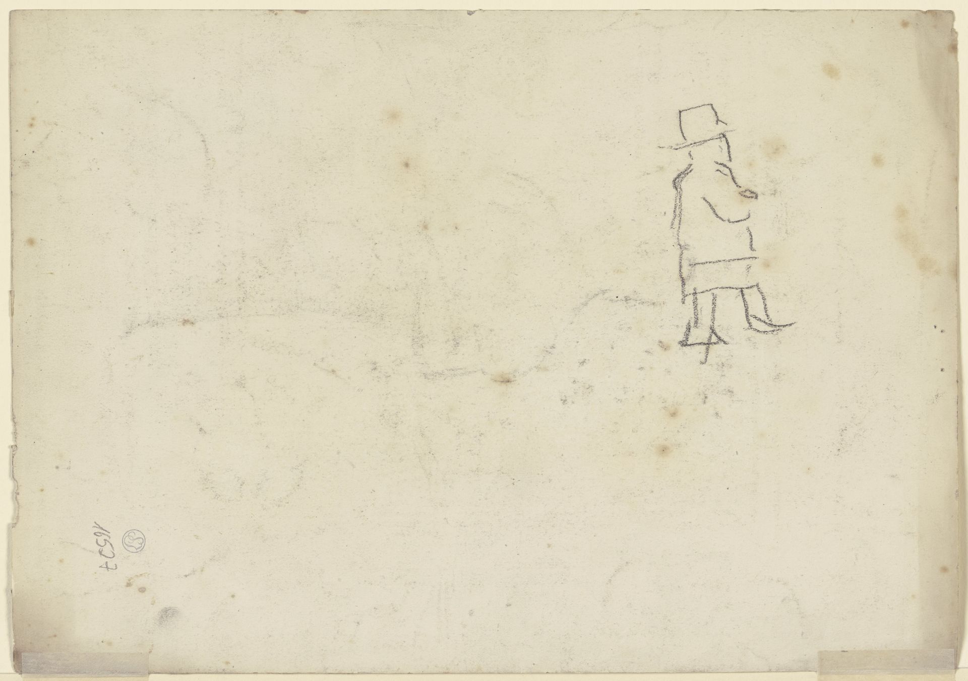 Schreitender Mann mit Hut im verlorenen Profil nach rechts by Otto Scholderer