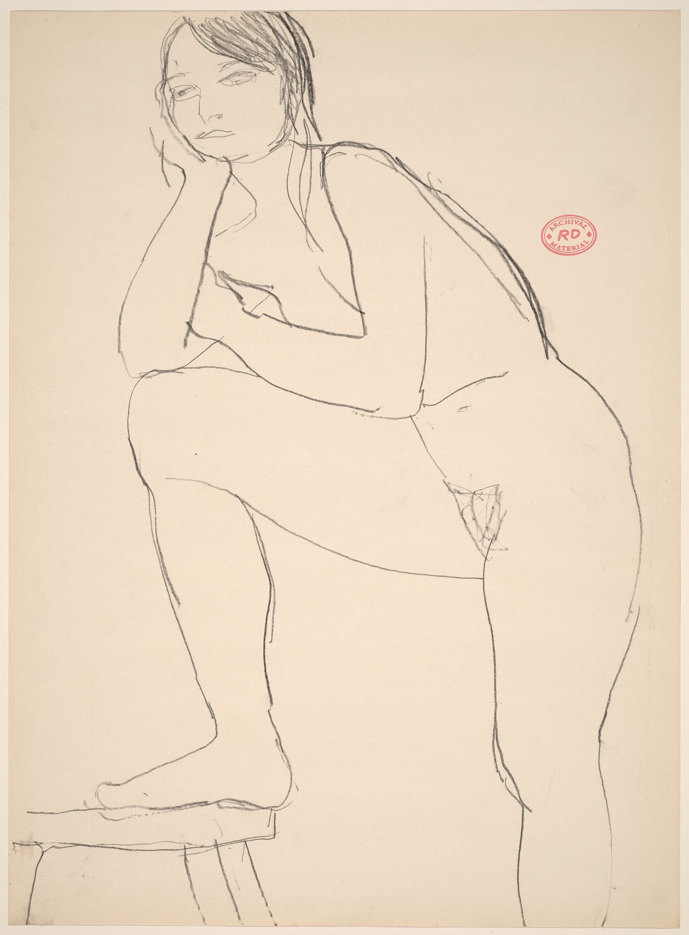 Untitled [standing nude with her right foot on a stool] by Richard Diebenkorn