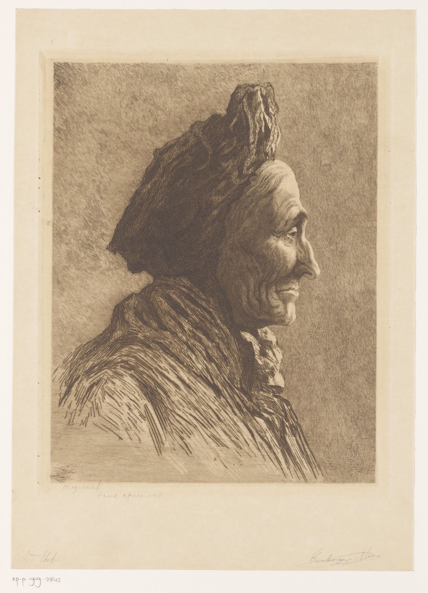Portret van een onbekende oude vrouw, en profil by Mary Hector Rupert Cantineau
