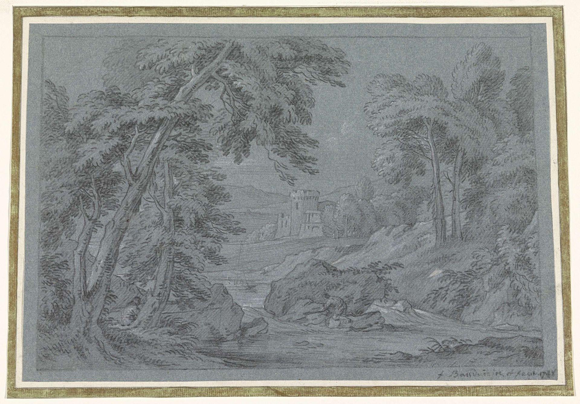 Landschap met rivier en in de verte een kasteel by Frans Boudewijns
