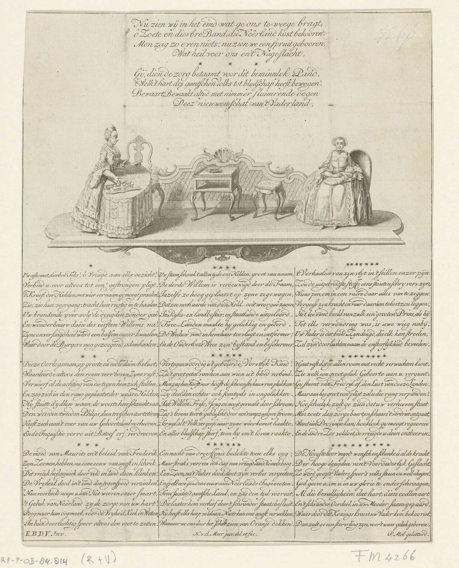 Vouwprent met allegorie op de geboorte van prins Willem Frederik, 1772 by Noach van der (II) Meer
