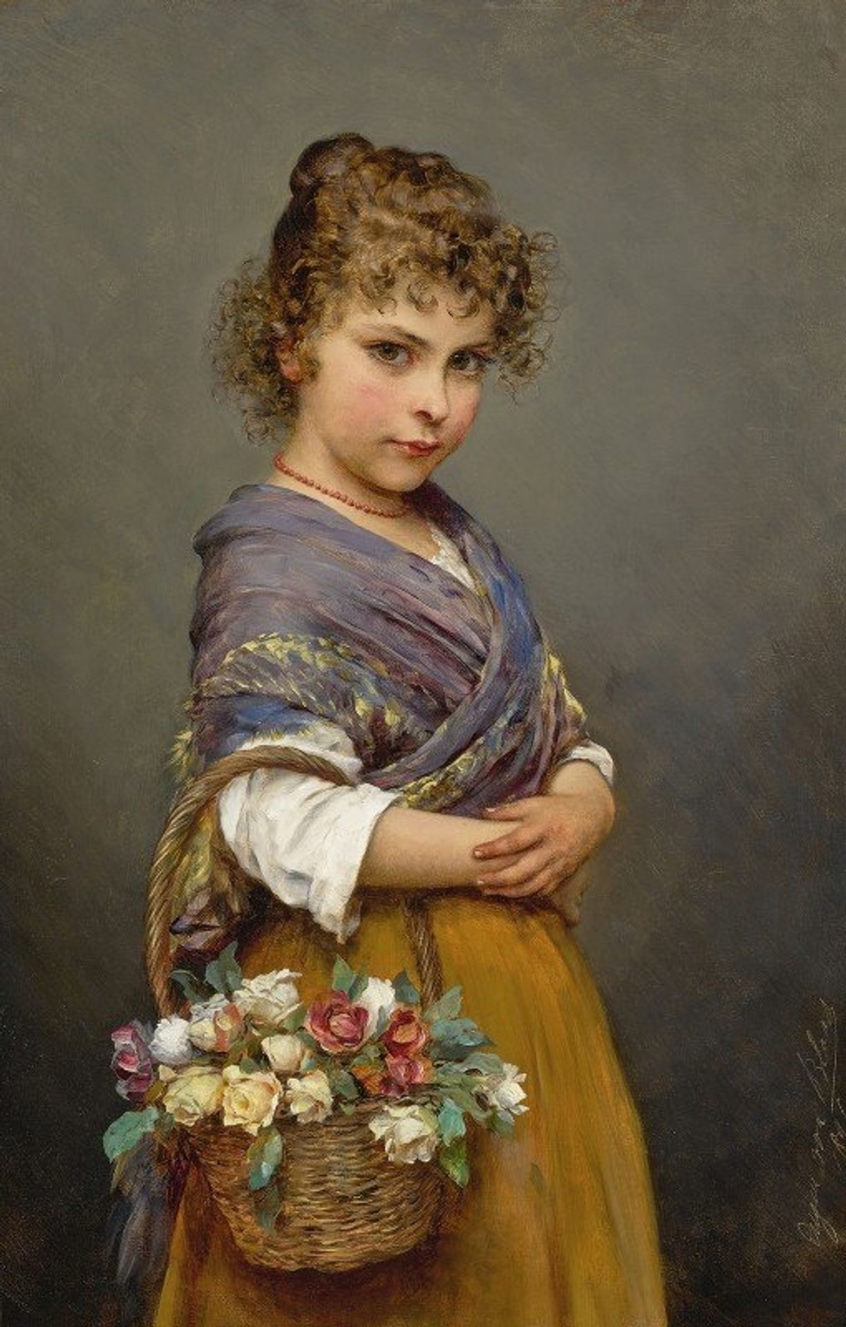 Young Girl With A Basket Of Flowers by Eugen von Blaas
