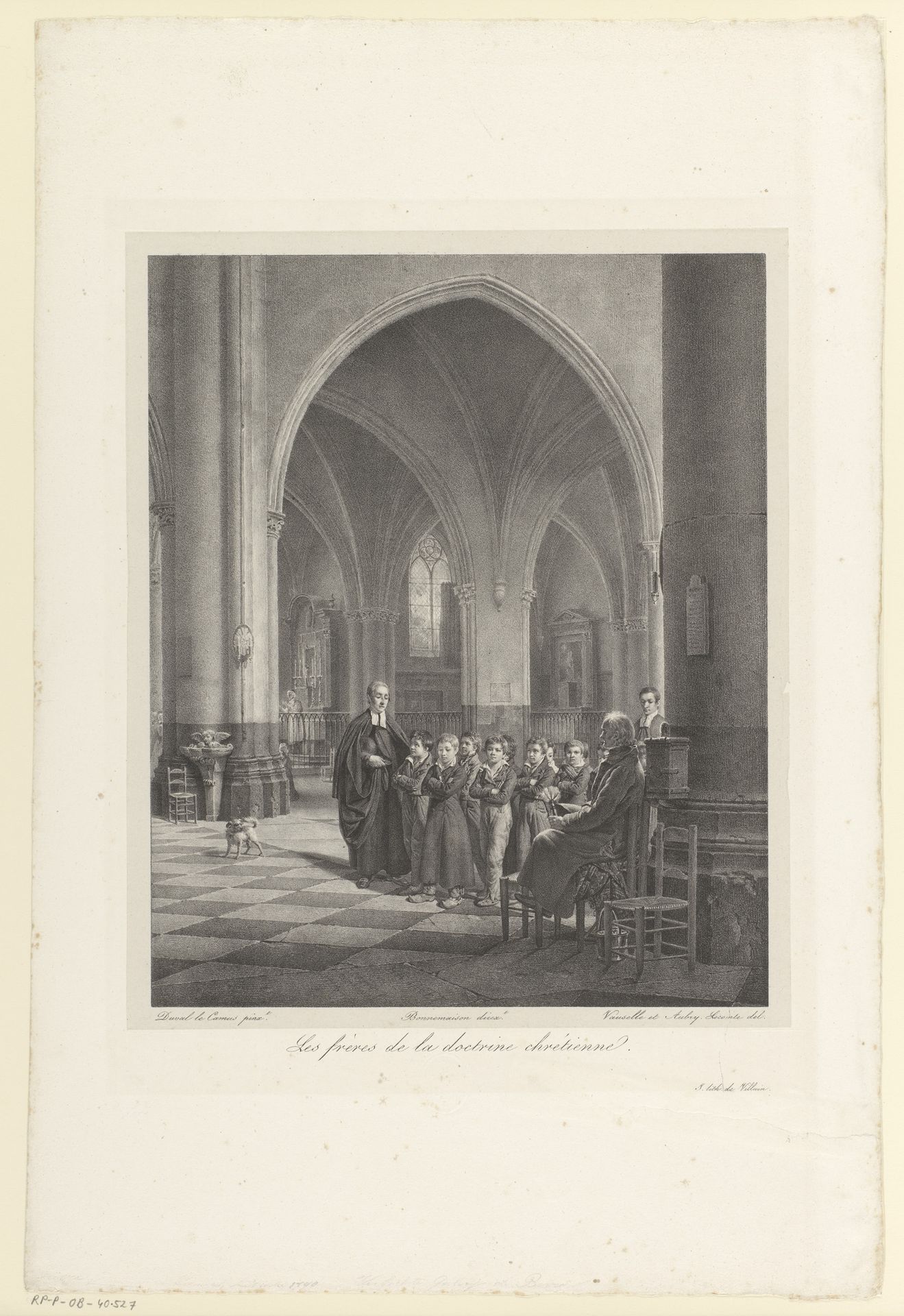 Groep jongens in een kerk by Jean Lubin Vauzelle