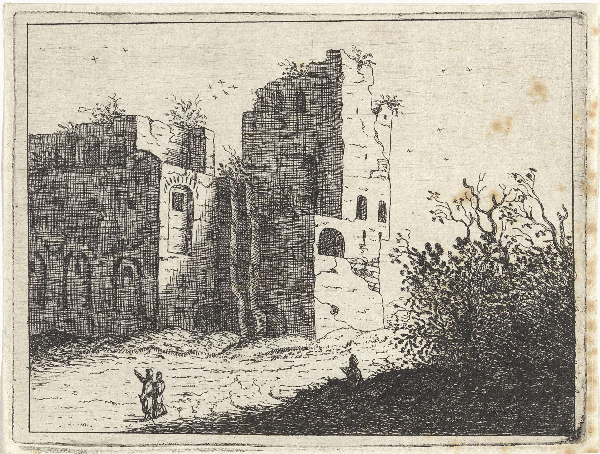 Kunstenaar schetst een ruïne by M. Schaep