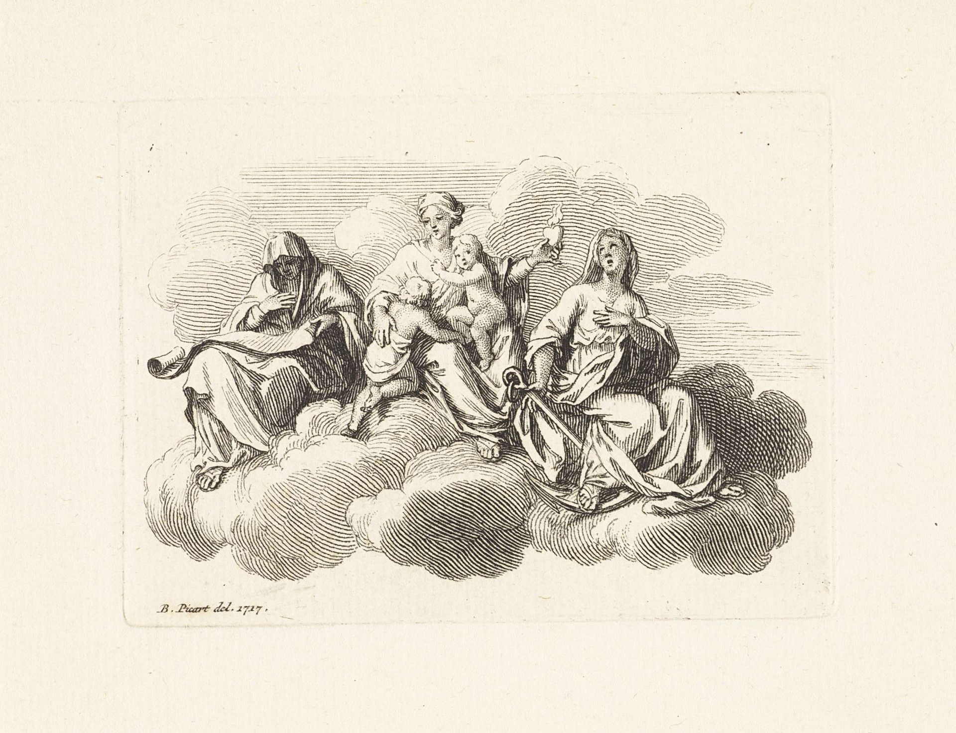 Geloof, Liefde en Hoop op de wolken by Bernard Picart