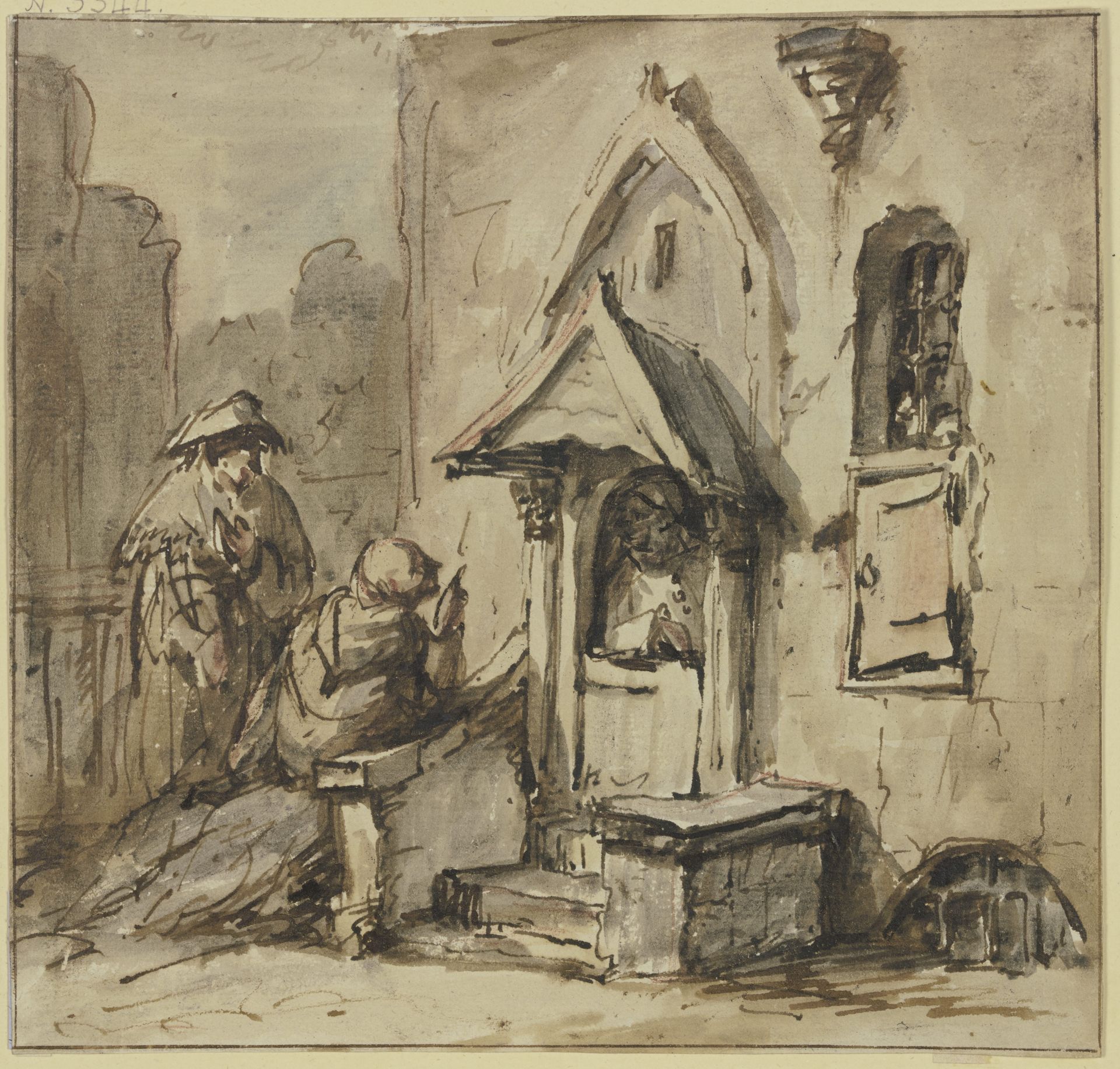 Zwei Betende an einer Kirchentür by Philips Koninck