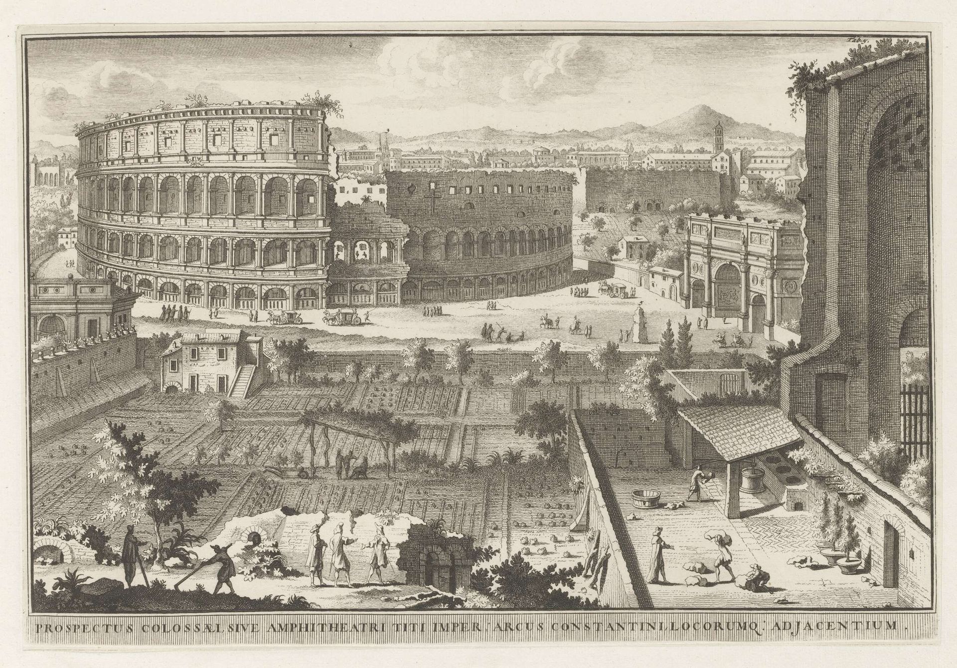 Colosseum en de Boog van Constantijn te Rome by Jacobus Baptist