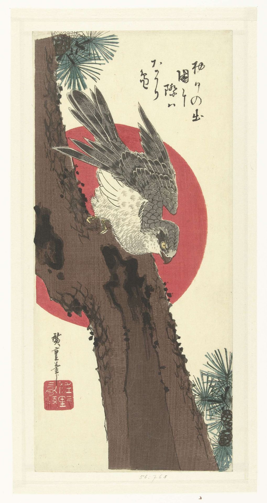 Havik op pijnboom by Utagawa Hiroshige (I)