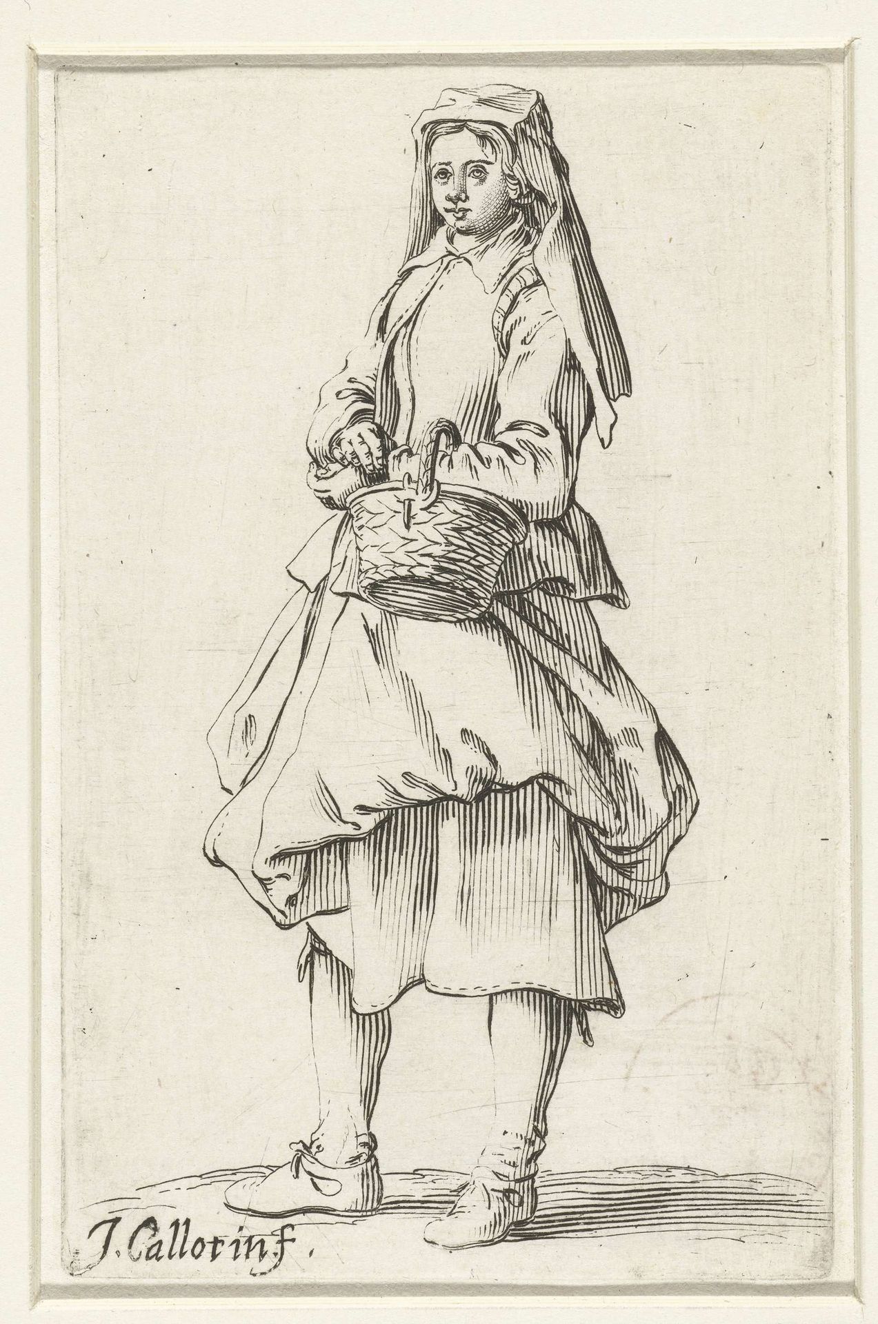 Vrouw met sluier, een mand aan de arm by Israel Henriet