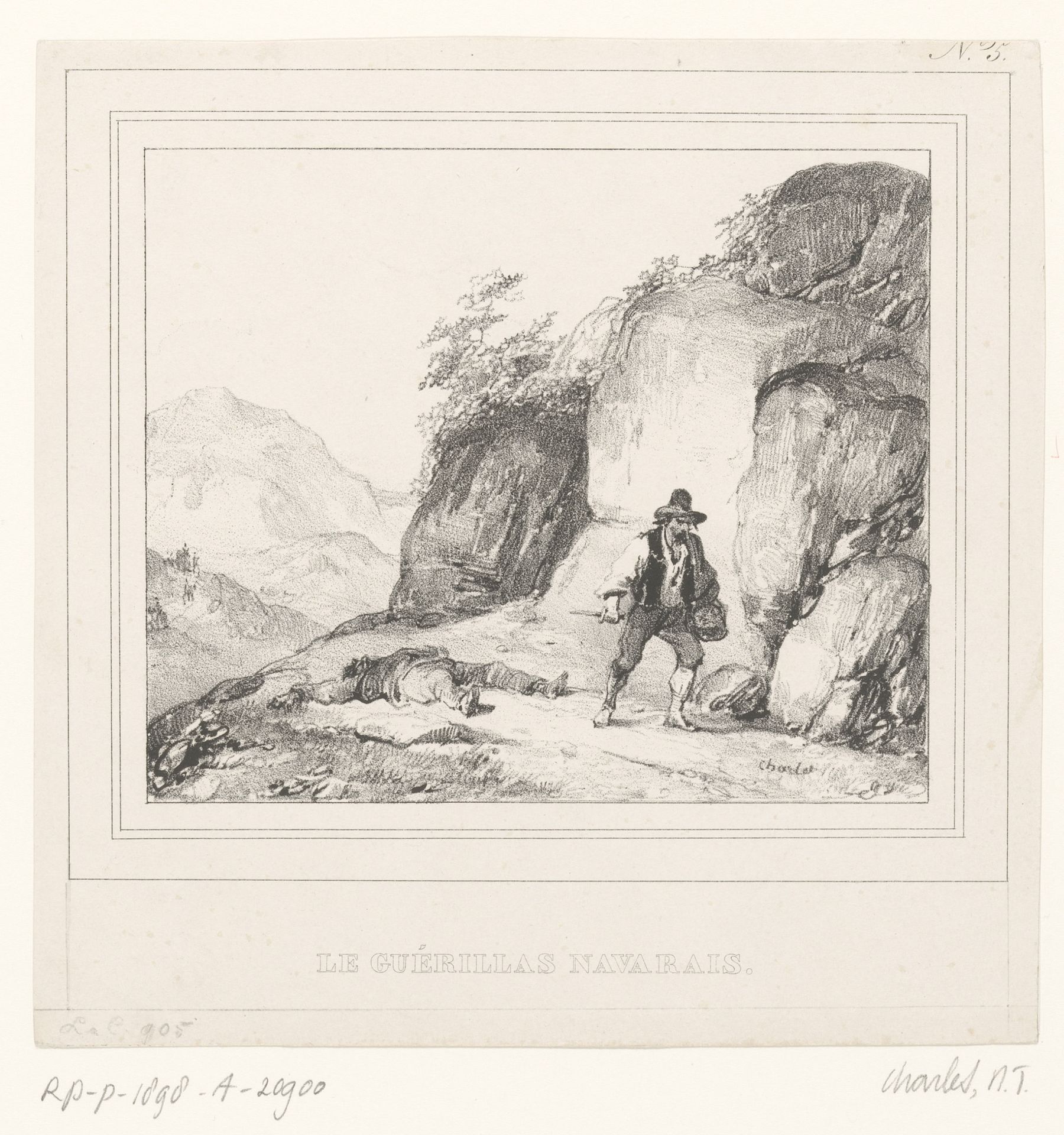 Landschap met bewapende guerrillastrijder en een dode by Nicolas Toussaint Charlet