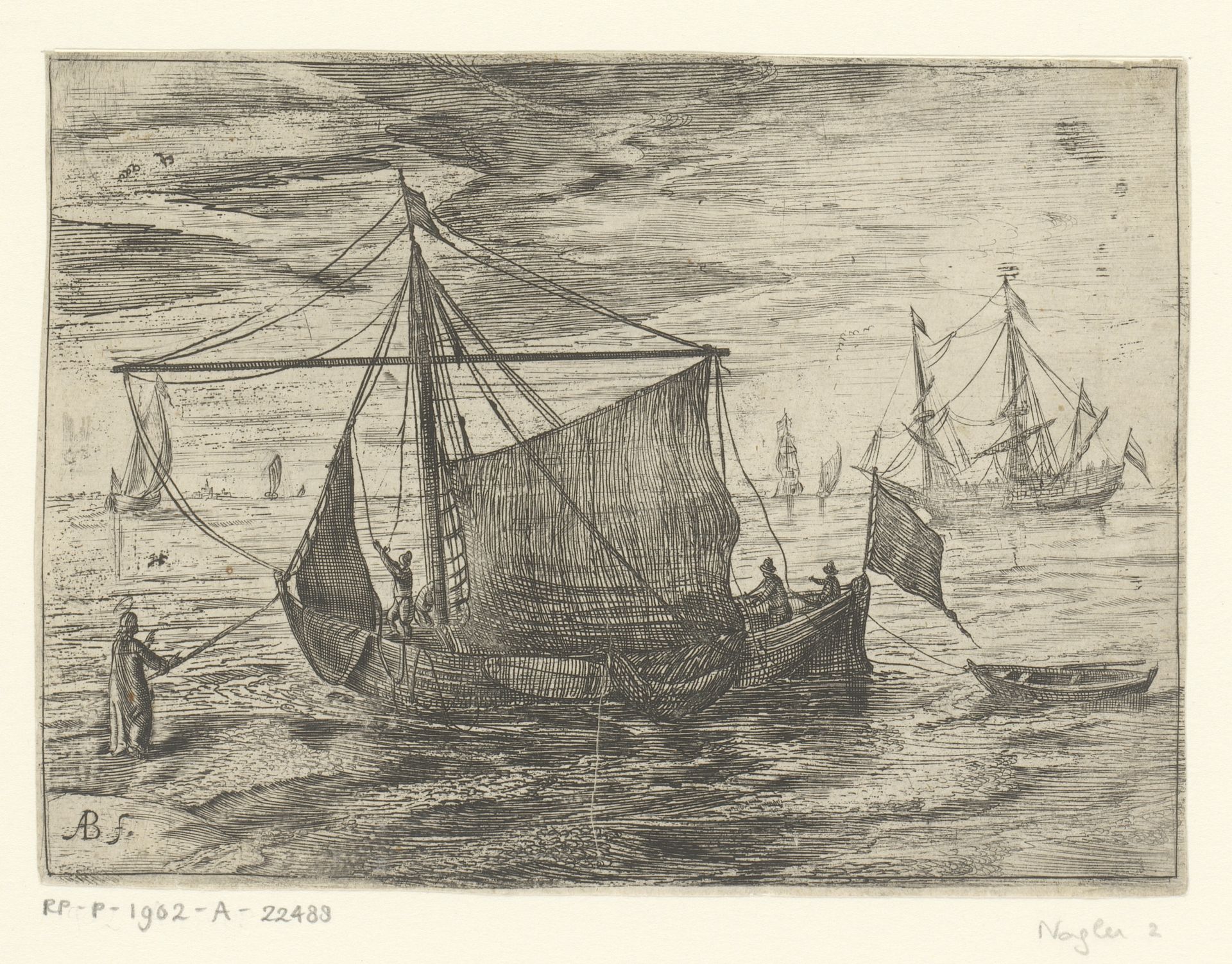 Christus loopt over het water by Monogrammist AB (17e eeuw)