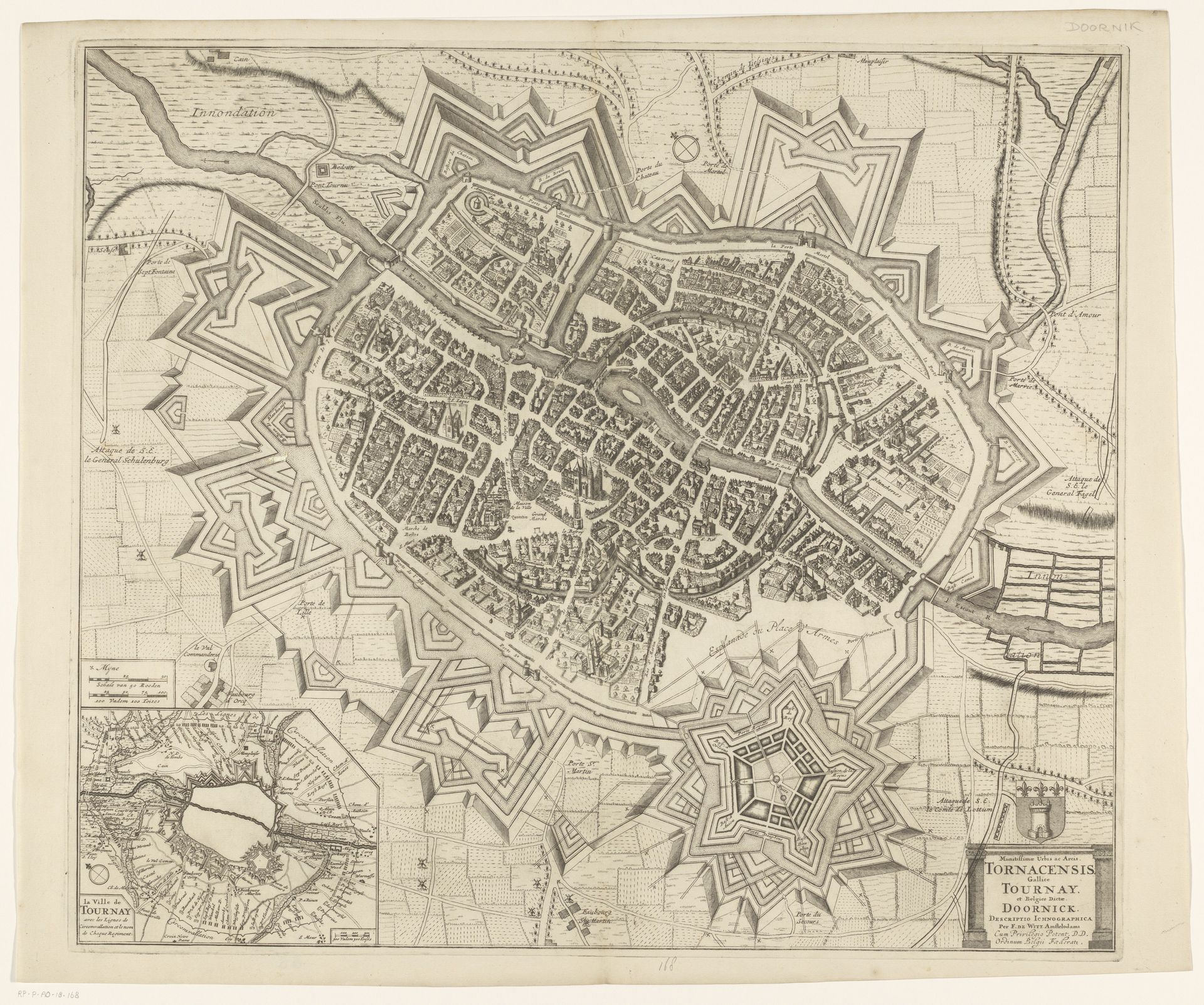 Plattegrond van de stad Doornik tijdens het beleg van 1709 by Anonymous