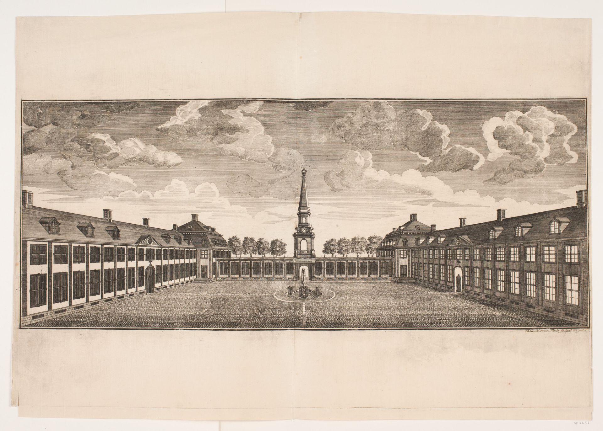 Hirschholm Slot, slotsgården mod portbygningen by Johan Herman Thiele