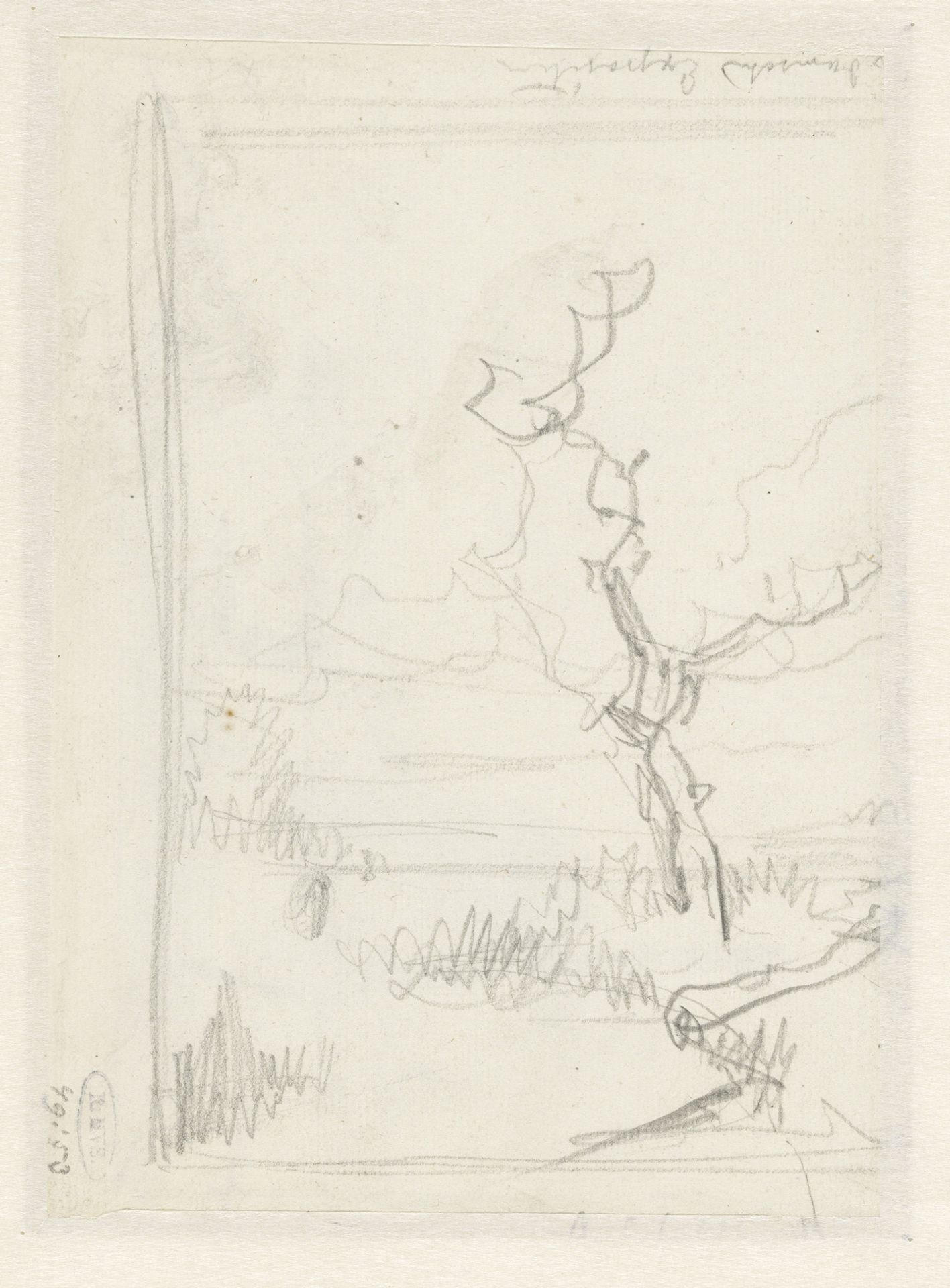 Schets van een landschap met aan de rechterkant een boom by Andreas Schelfhout