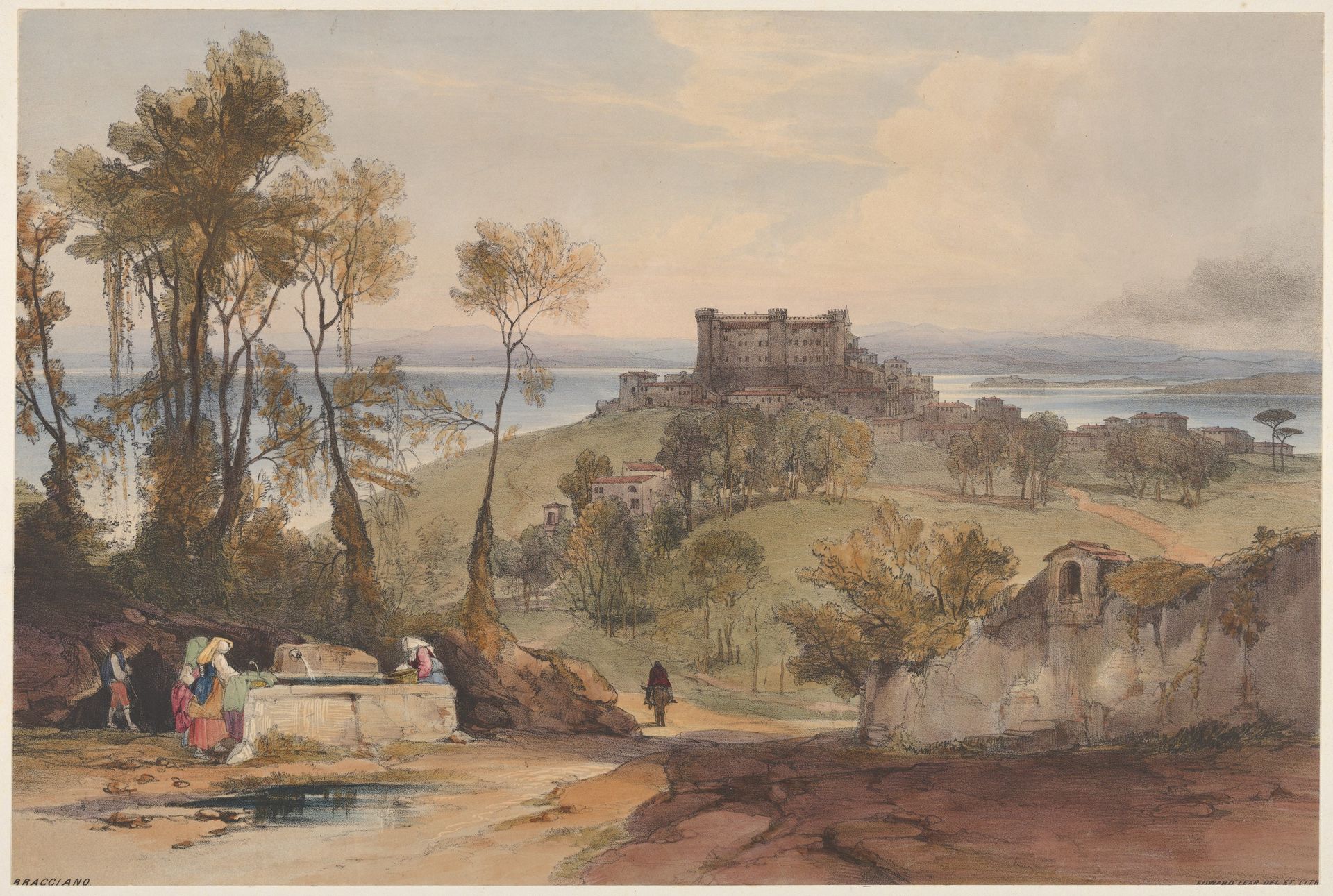 Bracciano (Views of Rome and Its Environs, plate 2) by Edward Lear