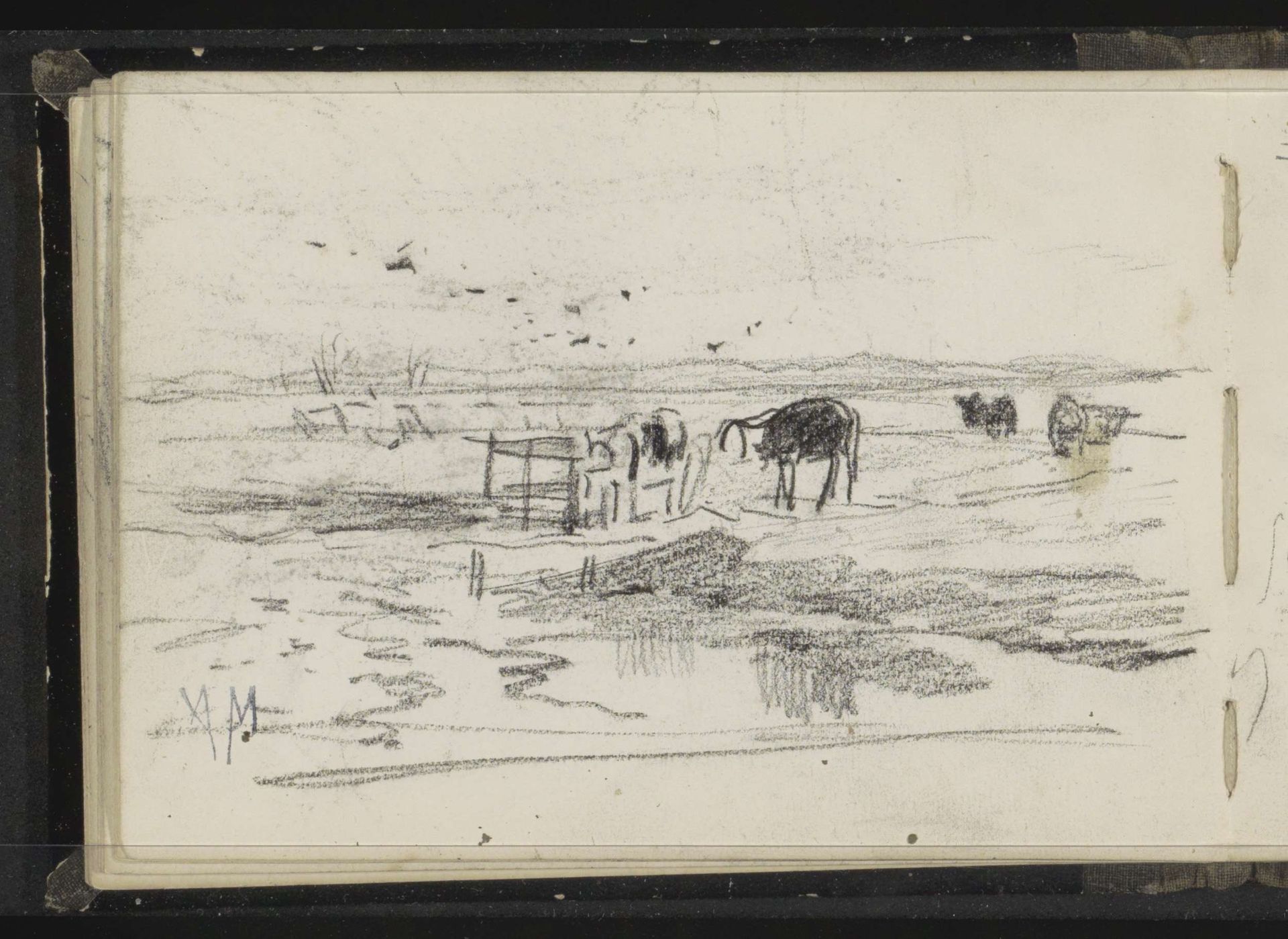 Koeien in een weide bij een waterkant by Anton Mauve